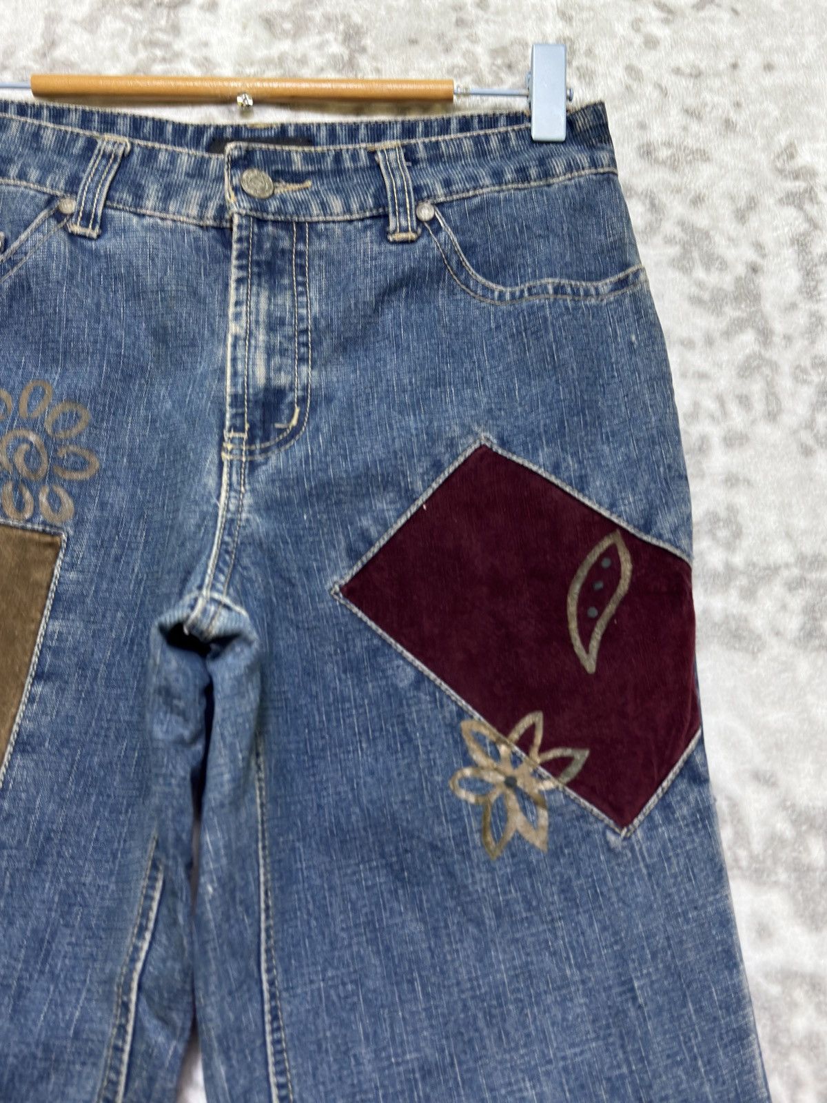 Hysteric Glamour No Boundaries Y2K Patchwork Velvet Bootcut Flare Denim Jeans Size US 27 - 5 Thumbnail