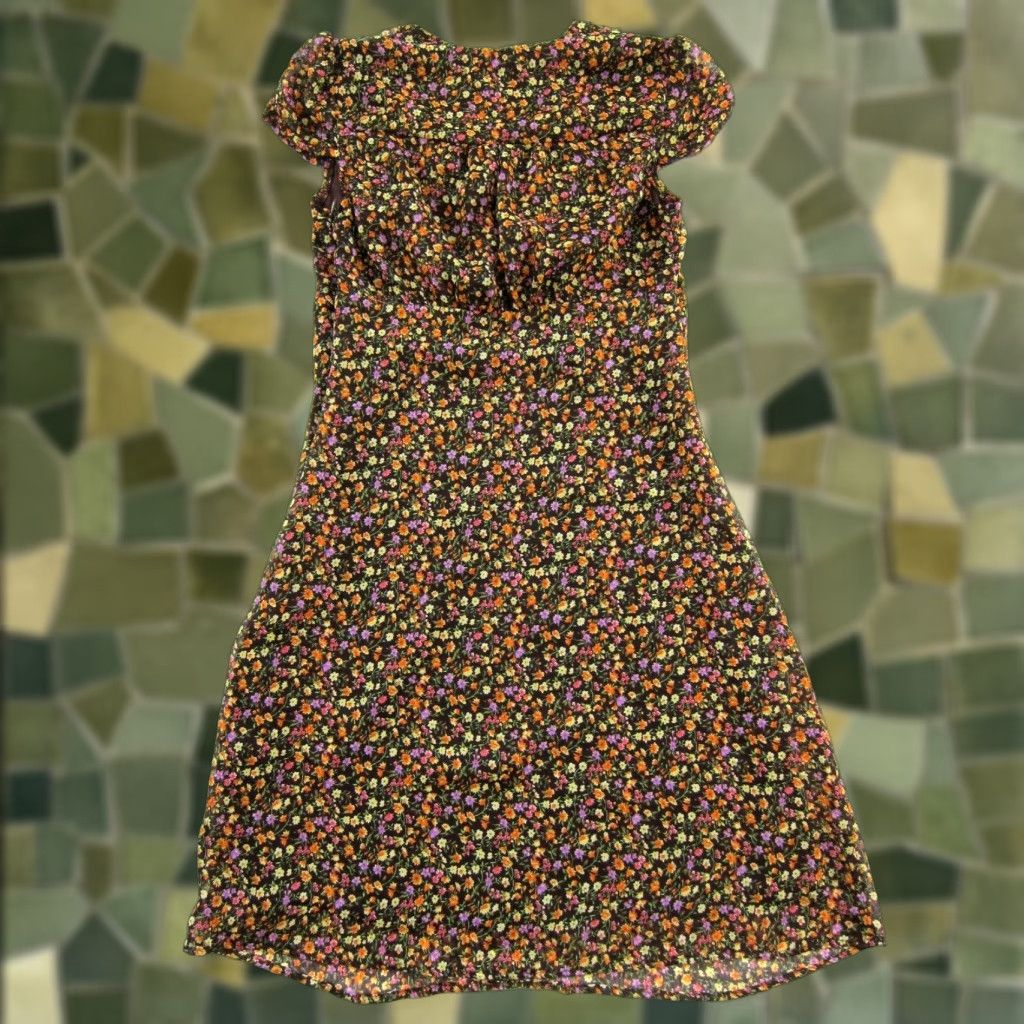 XOXO VINTAGE XOXO Dress Brown Yellow Purple Green Floral V-Neck Short Sleeve Sun Maxi Dress Small Size 28" / US 6 / IT 42 - 1 Thumbnail