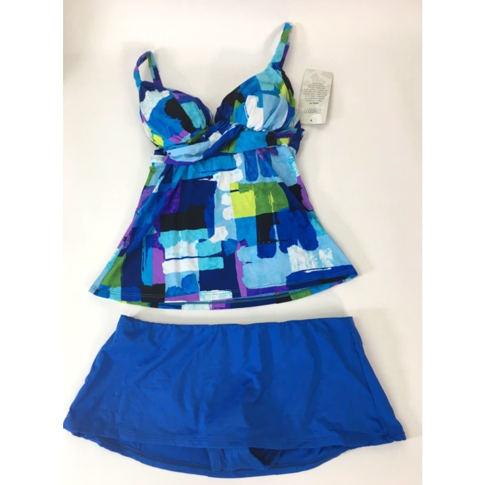 Vintage 2 Bamboo Tankini Swimsuit Women S Blue Geometric Lined Skirt Two-Piece Beach Pool Womens Size ONE SIZE - 5 Thumbnail