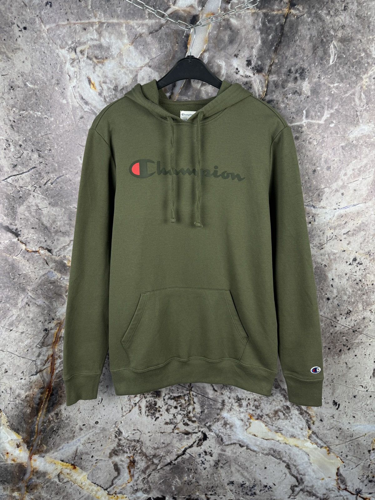 Champion Champion Men’s Hoodie Olive Green Logo Pullover Sweatshirt Size US S / EU 44-46 / 1 - 1 Thumbnail