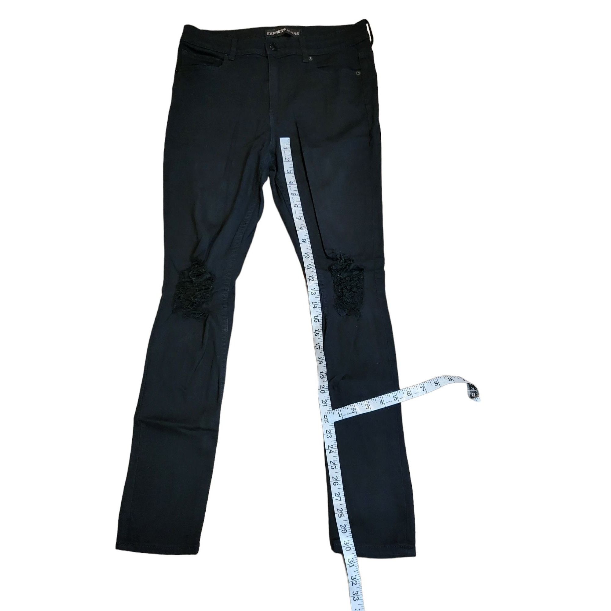 Express Express Leggings Jeans Women Sz 10 Denim Distressed Black Bo Size 32" / US 10 / IT 46 - 4 Thumbnail