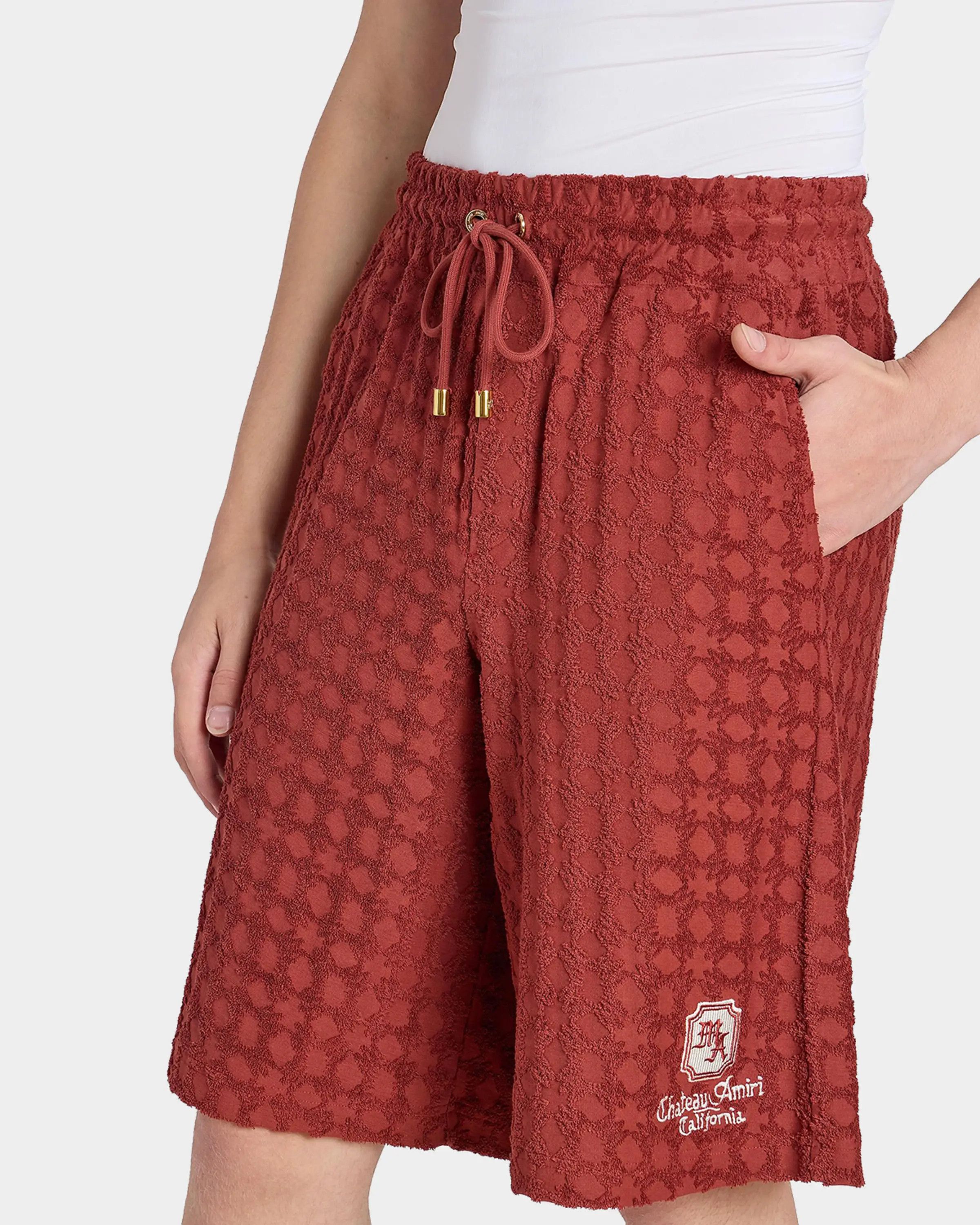 Amiri os11x0526 MA Chateau Toweling Drawstring Shorts in Burgundy Size US 30 / EU 46 - 6 Thumbnail