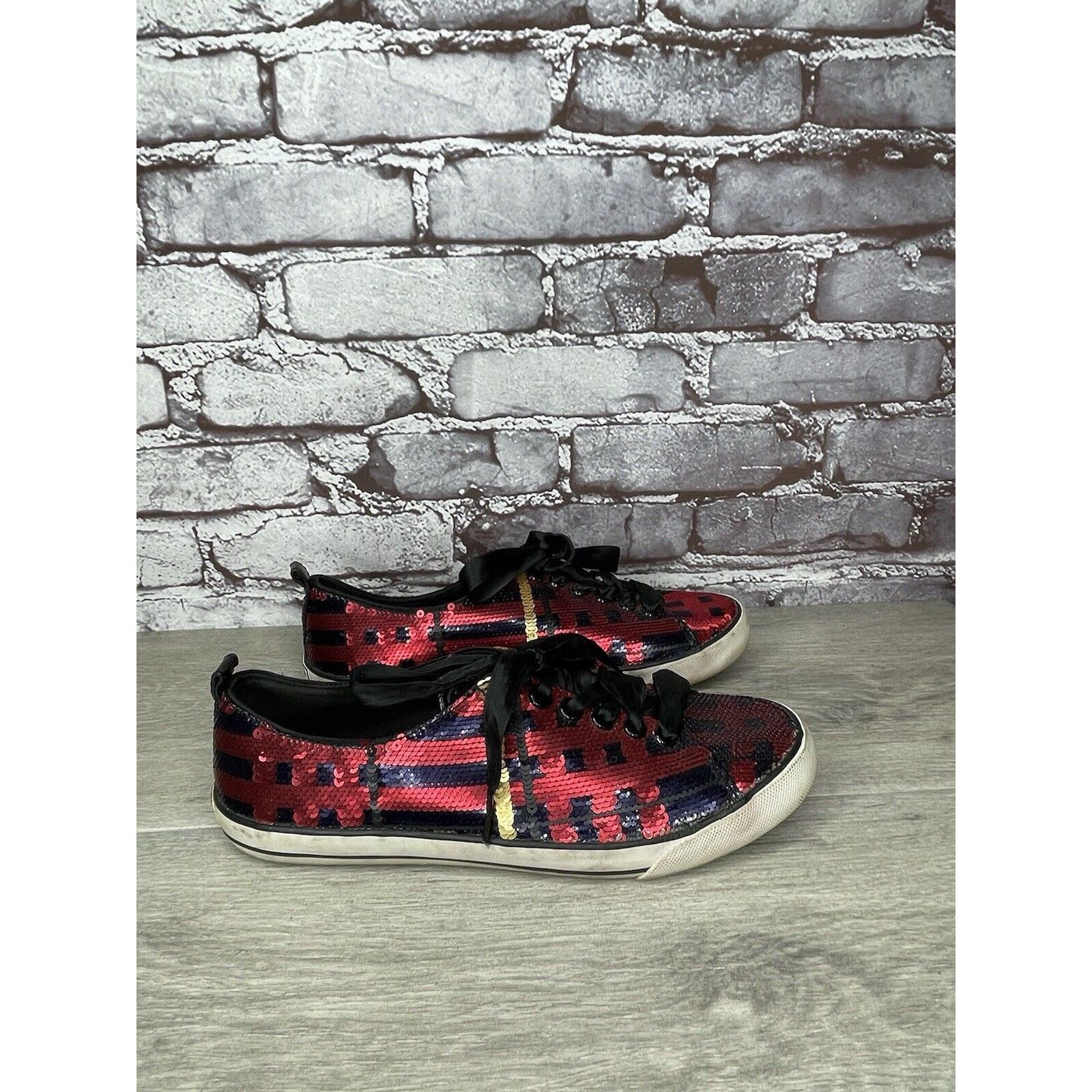 Coach Coach Willa Sequin Black Red Plaid Casual Ribbon Lace Sneake Size US 7.5 / IT 37.5 - 6 Thumbnail