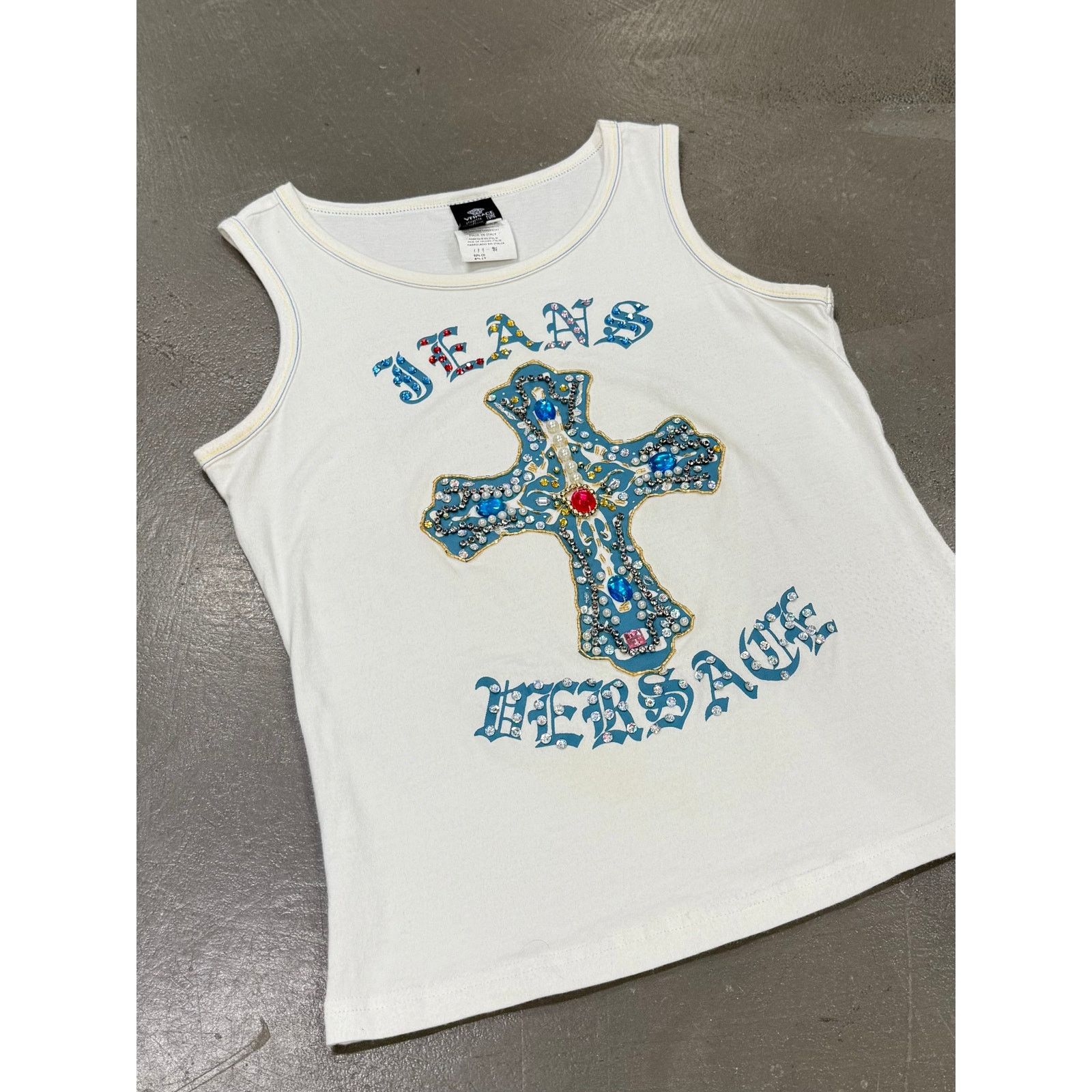 Versace 2000s Versace embellished stones cross tank top Size L / US 10 / IT 46 - 3 Thumbnail