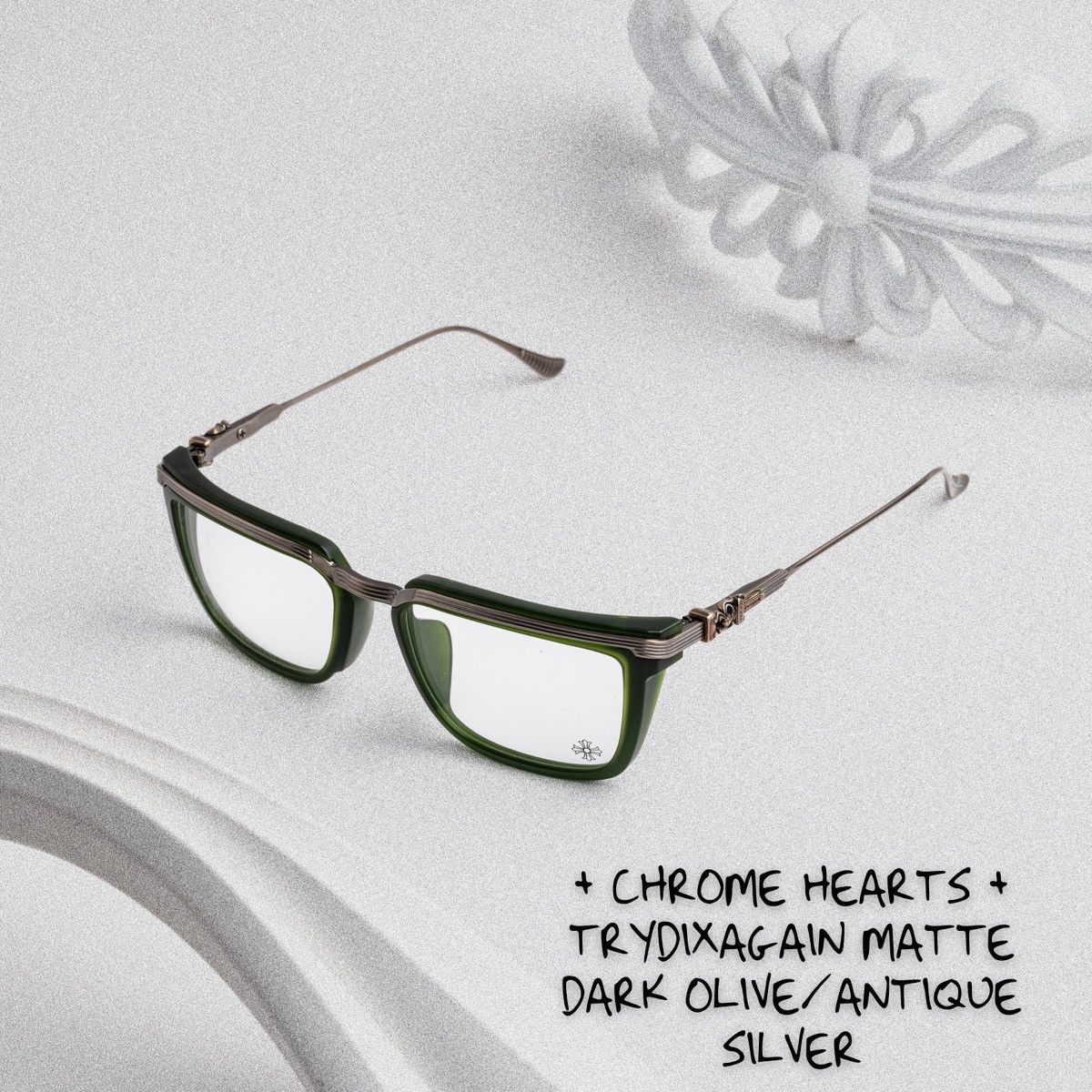 Chrome Hearts CHROME HEARTS TRYDIXAGAIN DARK OLIVE/ANTIQUE SILVER GLASSES Size ONE SIZE - 1 Thumbnail
