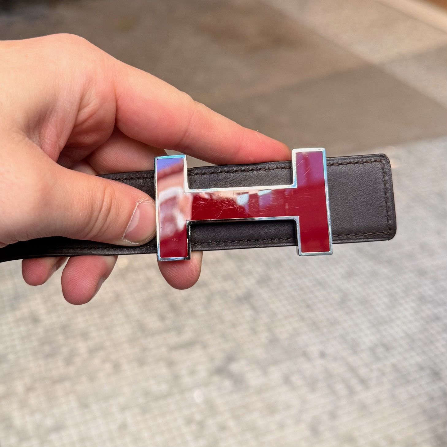 Hermes Hermès Red Enamel Quizz H Buckle Red Reversible Belt - 100cm Size ONE SIZE - 10 Thumbnail
