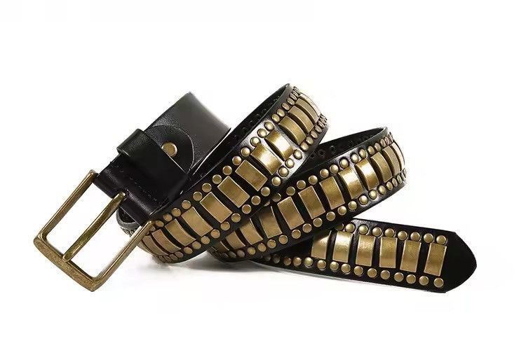 Designer × Leather Gothic Punk Leather Hip Hop Buckle Belt Size ONE SIZE - 3 Thumbnail
