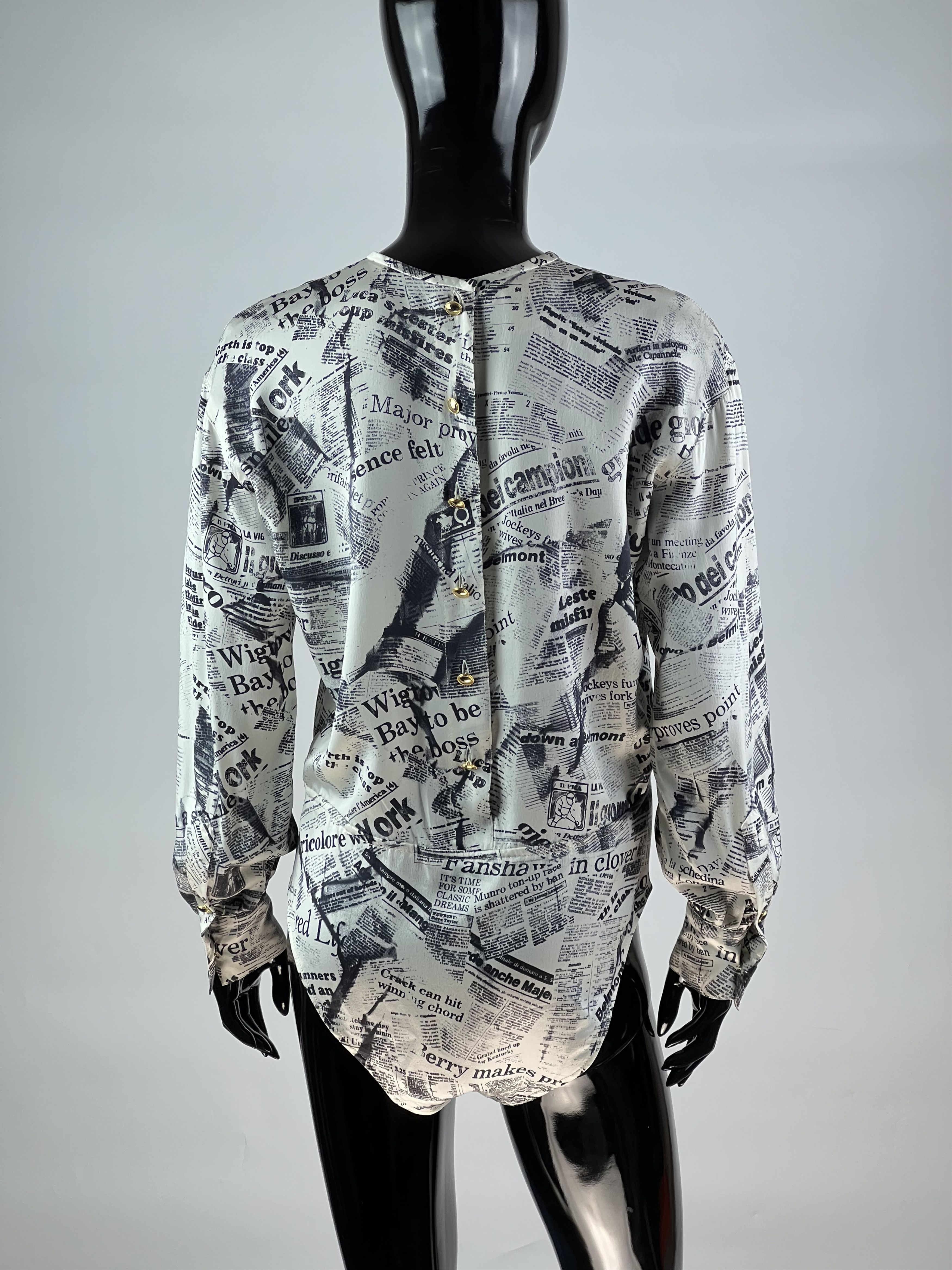 Escada × Vintage Escada by Margaretha Ley Silk Bodysuit Gazette Print Size 34 Size M / US 6-8 / IT 42-44 - 3 Thumbnail