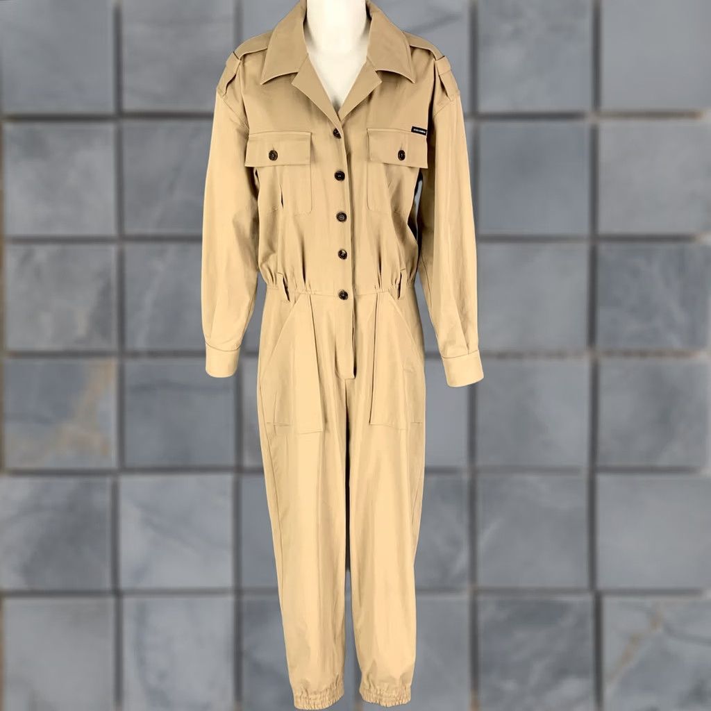Dolce & Gabbana DOLCE & GABBANA Beige Cotton Long Sleeve Jumpsuits Women's Size 8 Size M / US 6-8 / IT 42-44 - 1 Thumbnail