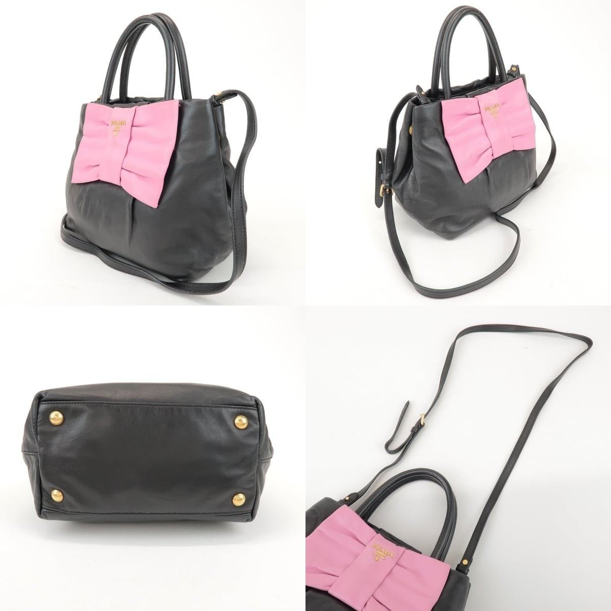 Prada Prada Bow Leather Shoulder Bag Black Size ONE SIZE - 3 Thumbnail