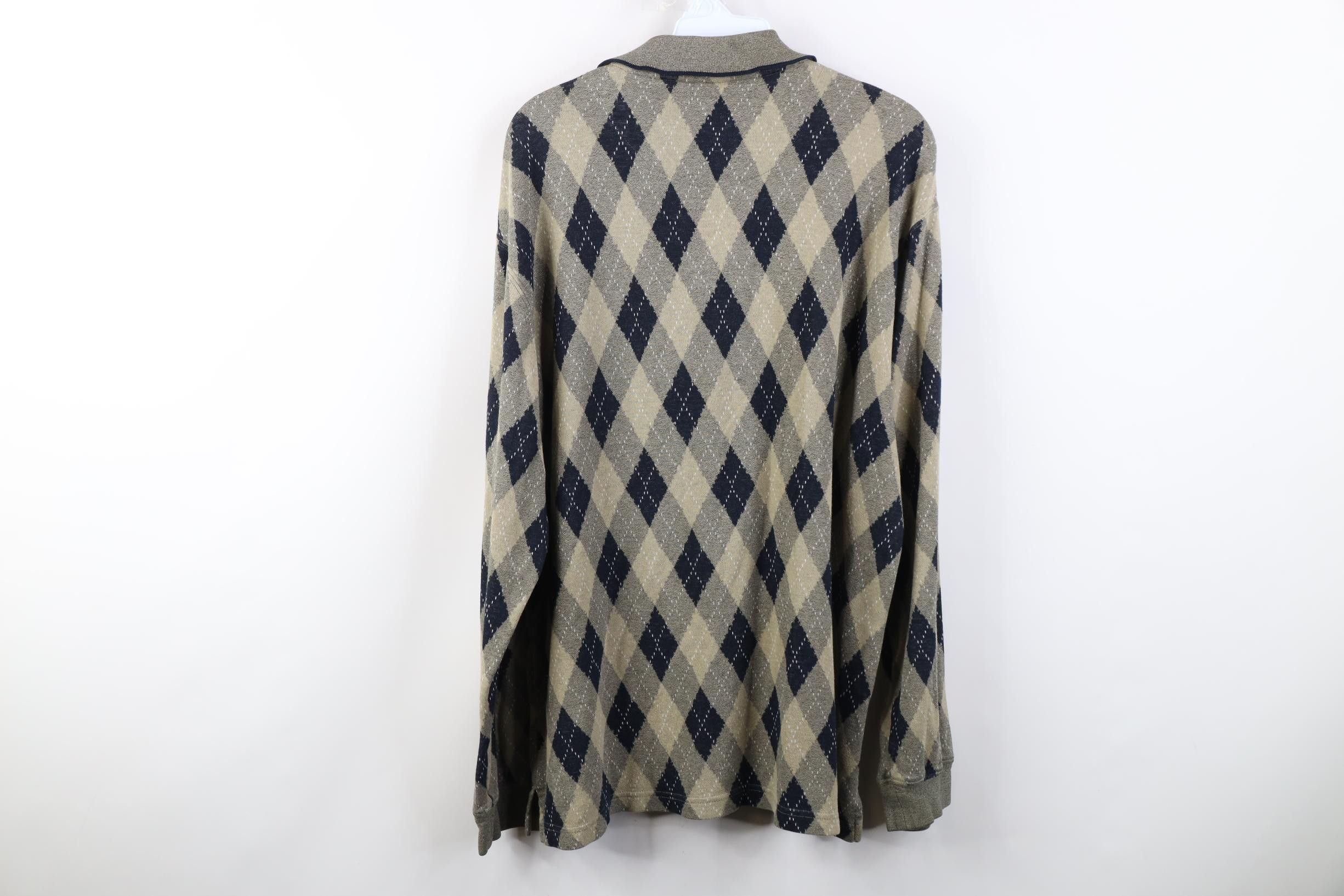 Vintage Vintage 90s Streetwear Argyle Diamond Knit Long Sleeve Polo Size US L / EU 52-54 / 3 - 10 Thumbnail