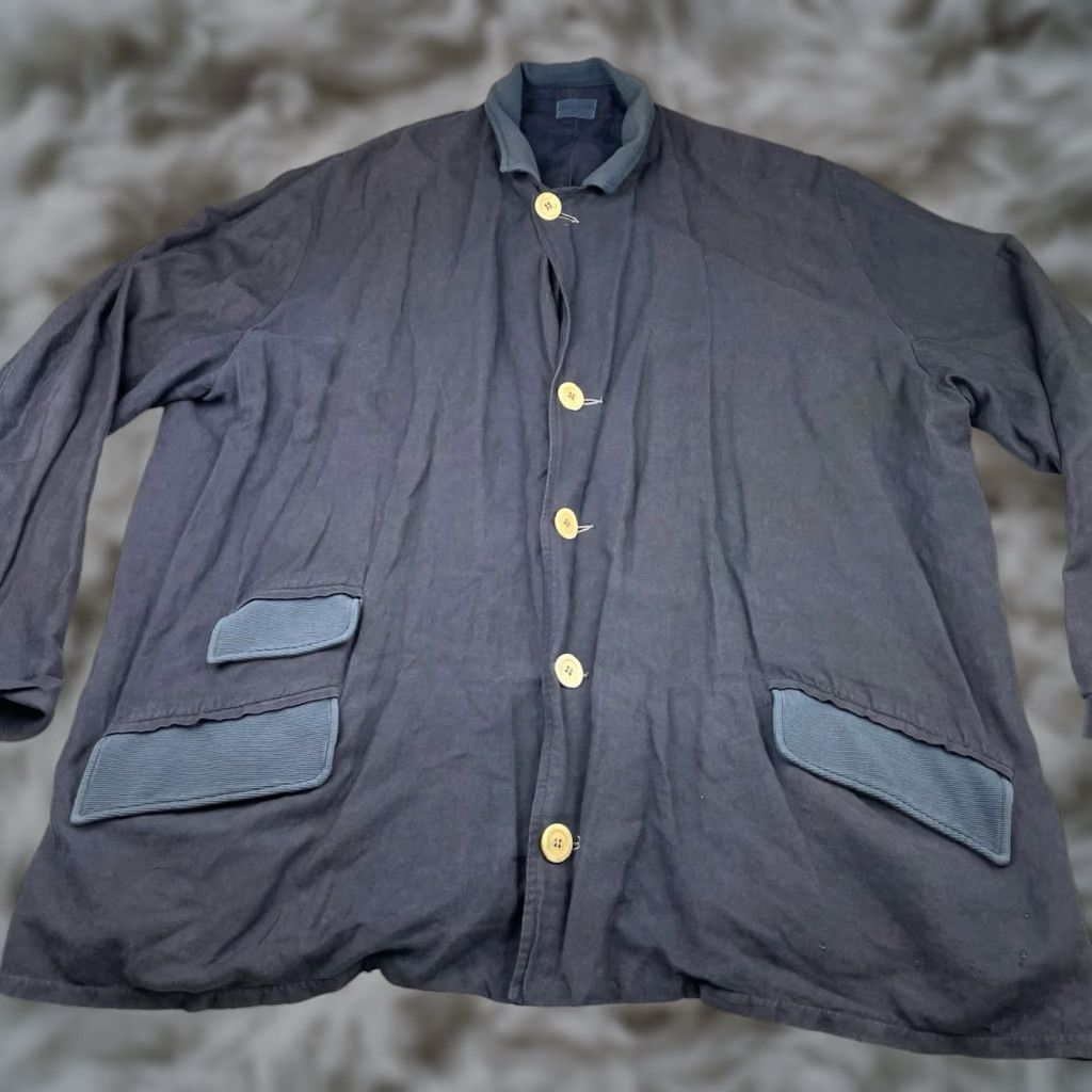 Vintage VINTAGE Vogage Invest Women's Linen Blend Lagenlook Blazer Navy Oversized One Size Blazer Womens - 90s? (but avoid unknown decade) Size ONE SIZE - 1 Thumbnail
