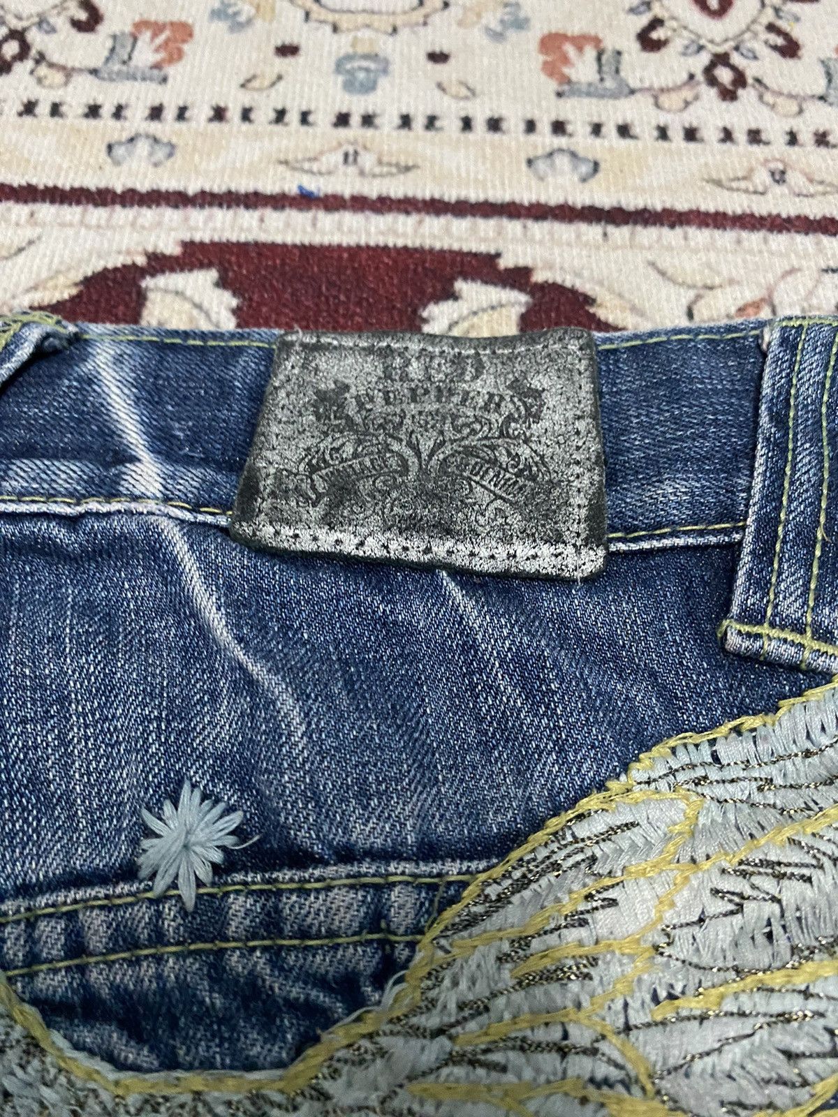 Japanese Brand X Red pepper distressed flare jeans
