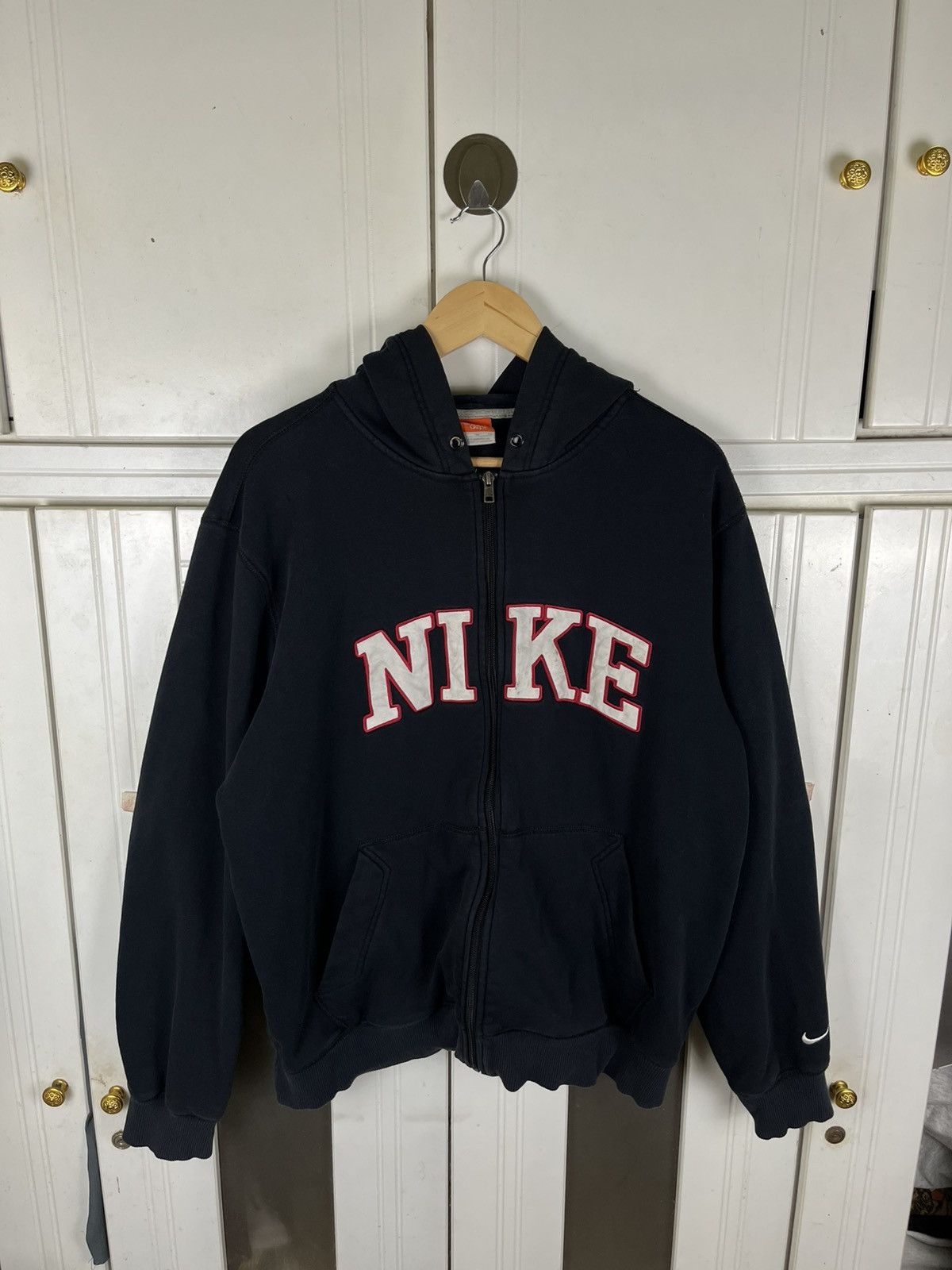Nike × Vintage Vintage Y2K Nike Spellout Zip Up Hoodie Size US XL / EU 56 / 4 - 1 Thumbnail