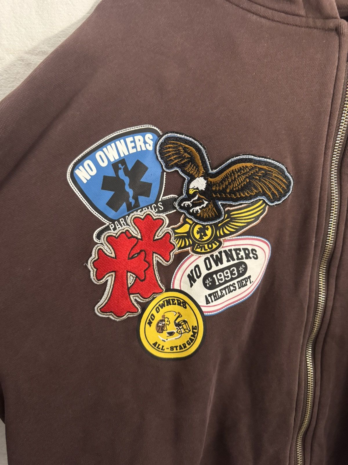 Other No Owners Patchwork Zip-Up Hoodie – Brown / Oversized Fit Size US L / EU 52-54 / 3 - 4 Thumbnail