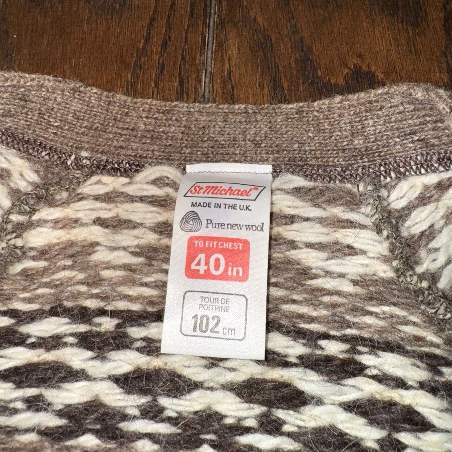Vintage VINTAGE St Michael Cardigan Pure New Wool Mens Large Size L Fair Isle Ivory UK Jumper Cardigan with Pockets Size US L / EU 52-54 / 3 - 6 Thumbnail