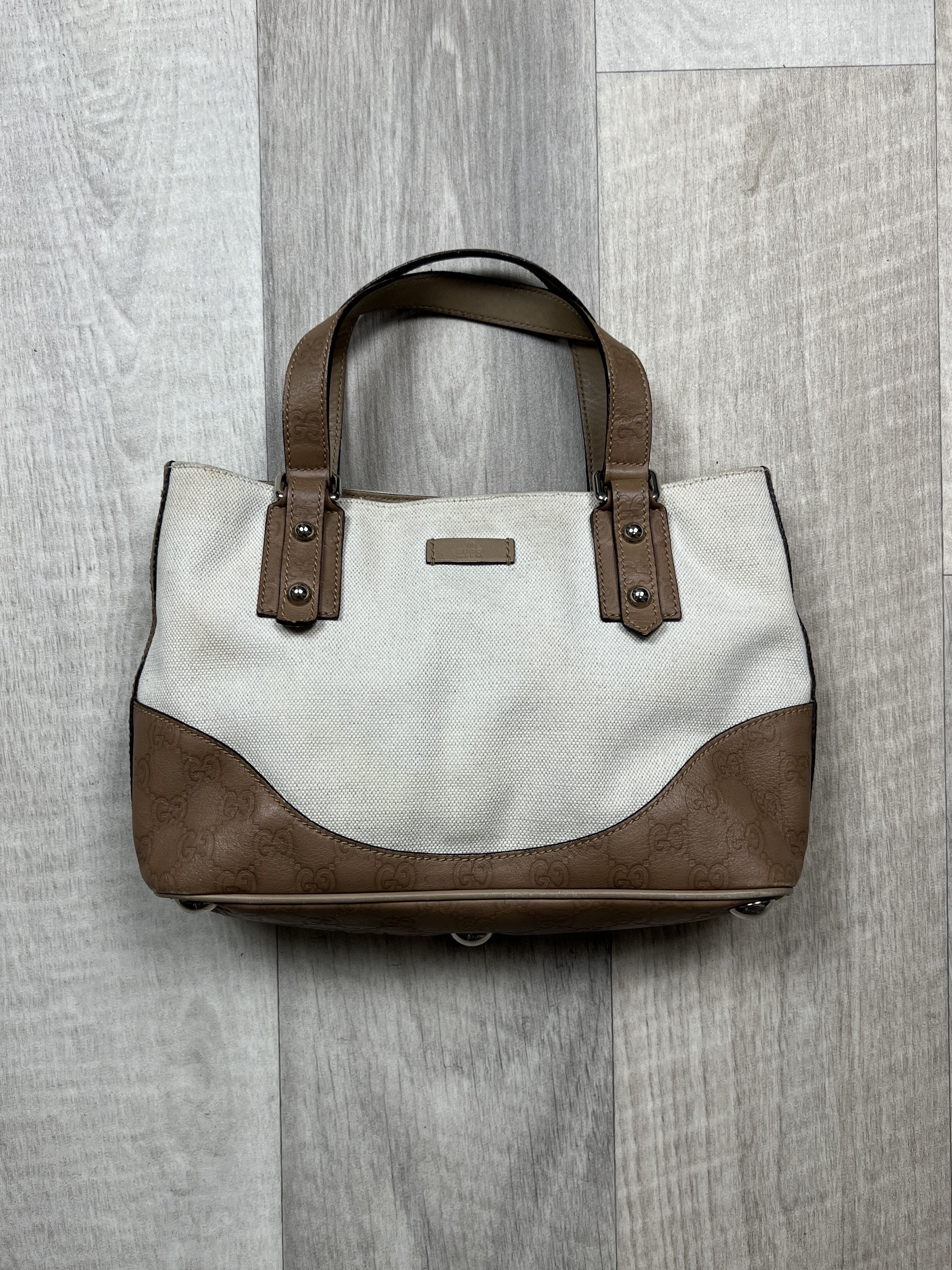 Gucci Guccissima Leather Canvas Baguette Bag (Y0235) in Beige, Women's