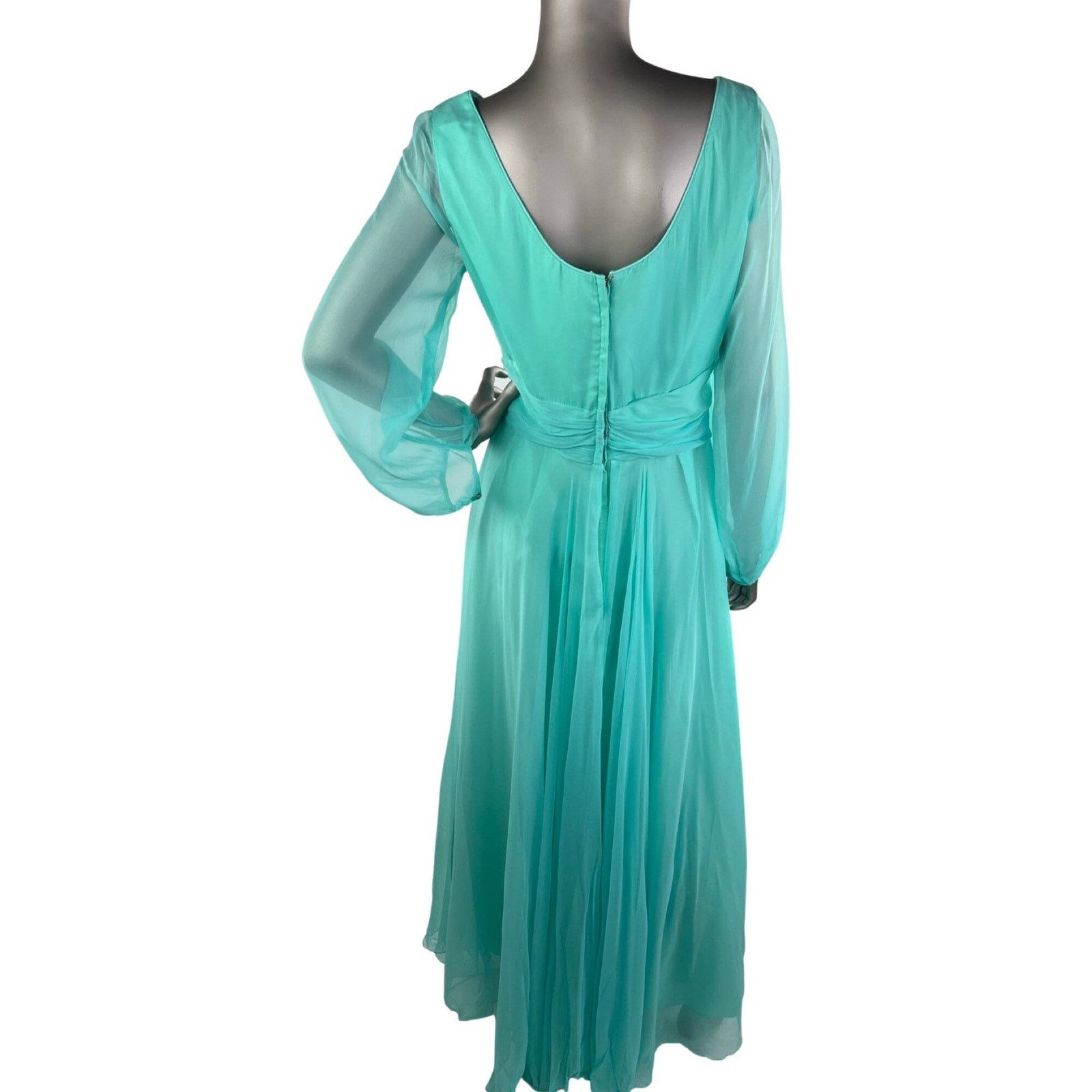 Vintage Vintage 1960s Blue Chiffon Maxi Dress Embellished Waist Med Size M / US 6-8 / IT 42-44 - 3 Thumbnail