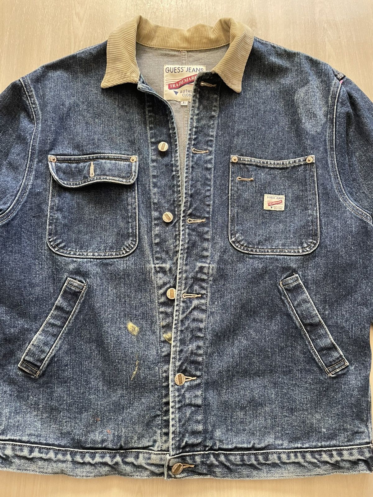 Guess VTG 90s Guess USA Denim Trucker Trim Sz L distressed Size US L / EU 52-54 / 3 - 4 Thumbnail