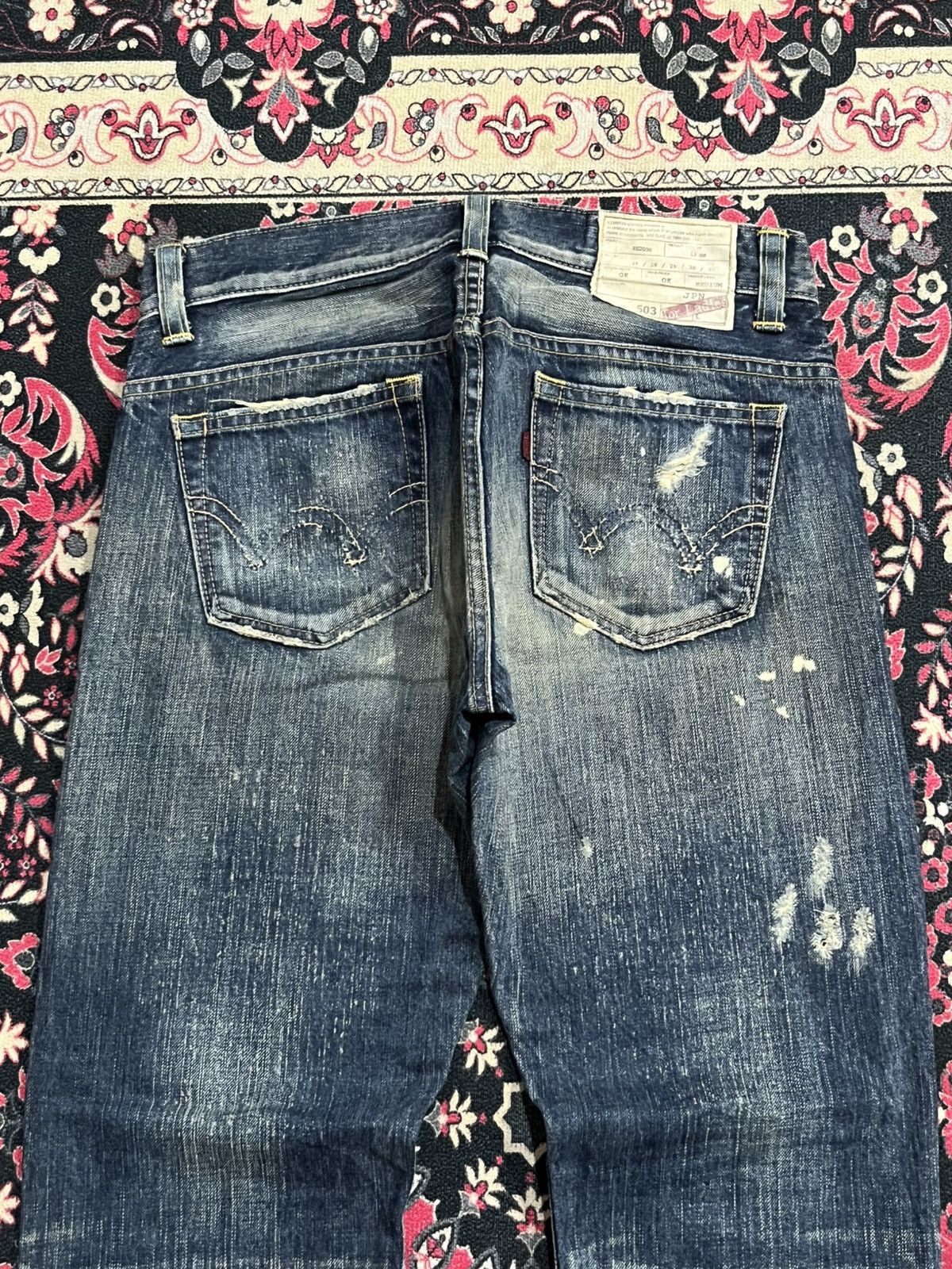 If Six Was Nine Edwin 503 Sashiko Pocket Studded Skull Painting Flare Jeans Size 28" / US 6 / IT 42 - 7 Thumbnail