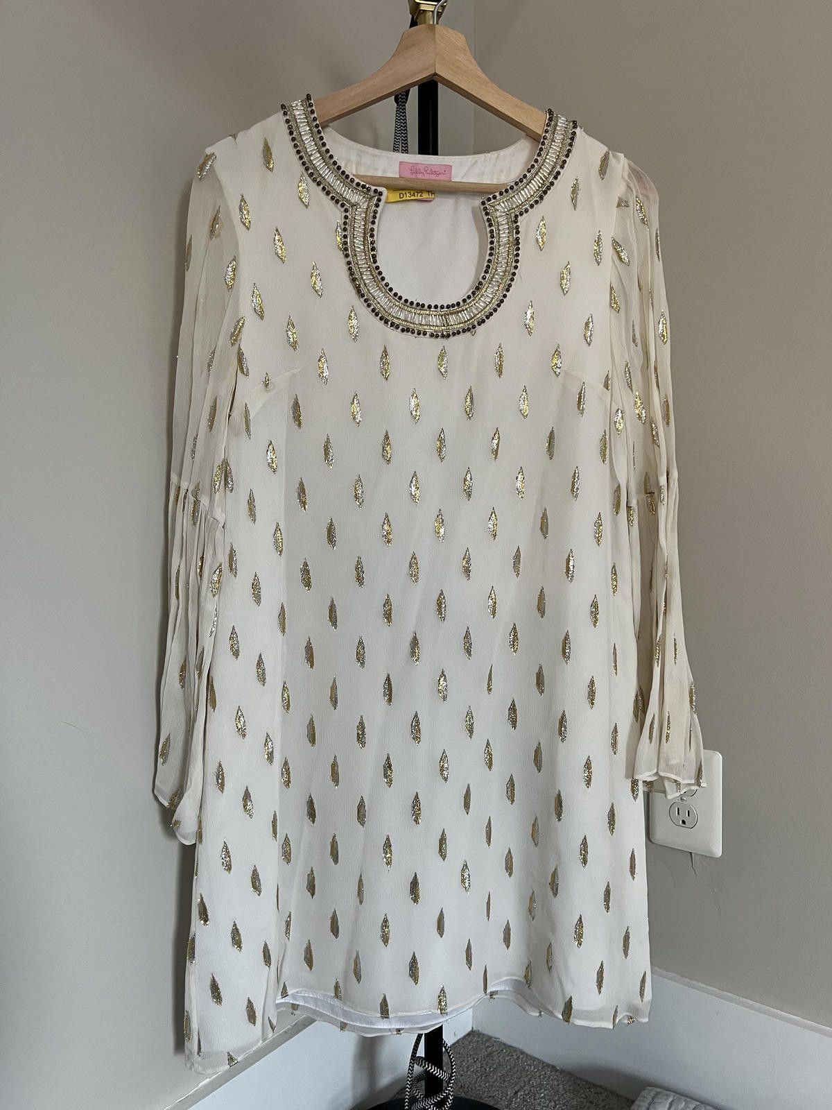 Lilly Pulitzer Lilly Pulitzer Amory Silk Dress Resort White Gold Metallic Size M / US 6-8 / IT 42-44 - 2 Thumbnail