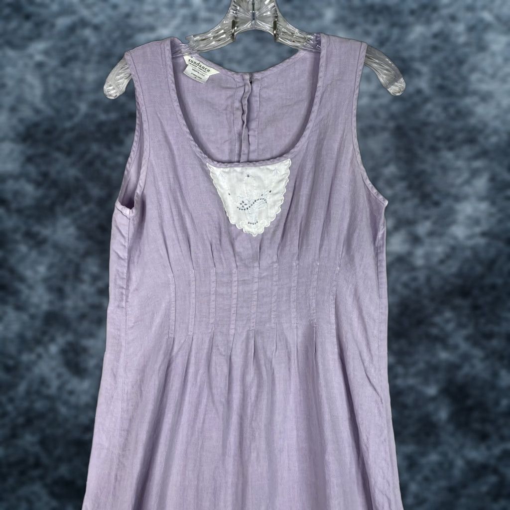 Vintage Sundance Dress Womens M Purple Sleeveless Button Back Pintuck Boho Cottagecore Maxi Linen Size M / US 6-8 / IT 42-44 - 1 Thumbnail