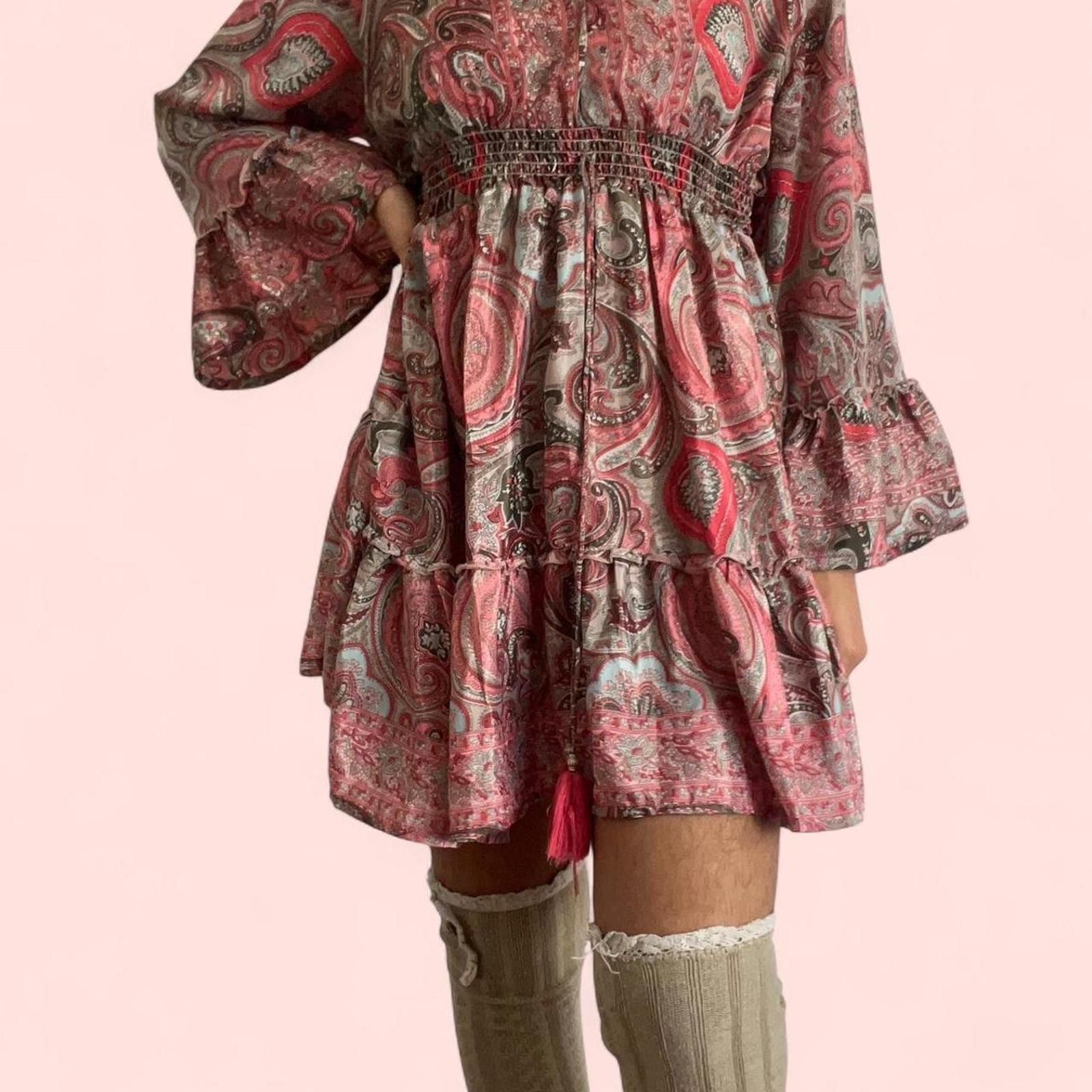 Other Pink paisley print dress with frill sleeves and tiered skirt Size M / US 6-8 / IT 42-44 - 2 Thumbnail