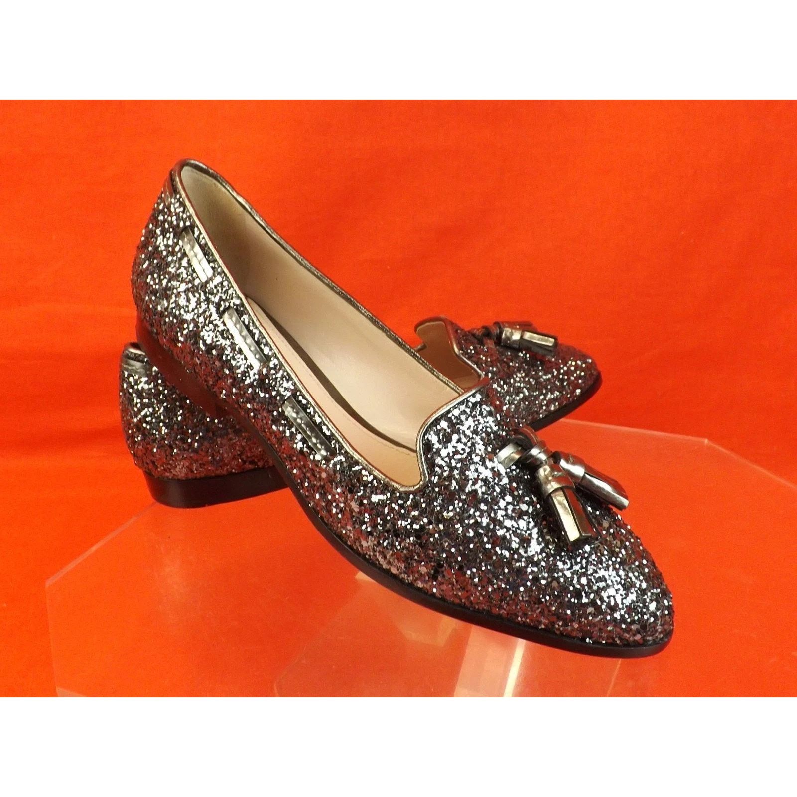 Miu Miu NIB MIU MIU PRADA 5S8518 SILVER GLITTER TASSEL FLATS 40 ITA Size US 10 / IT 40 - 4 Thumbnail