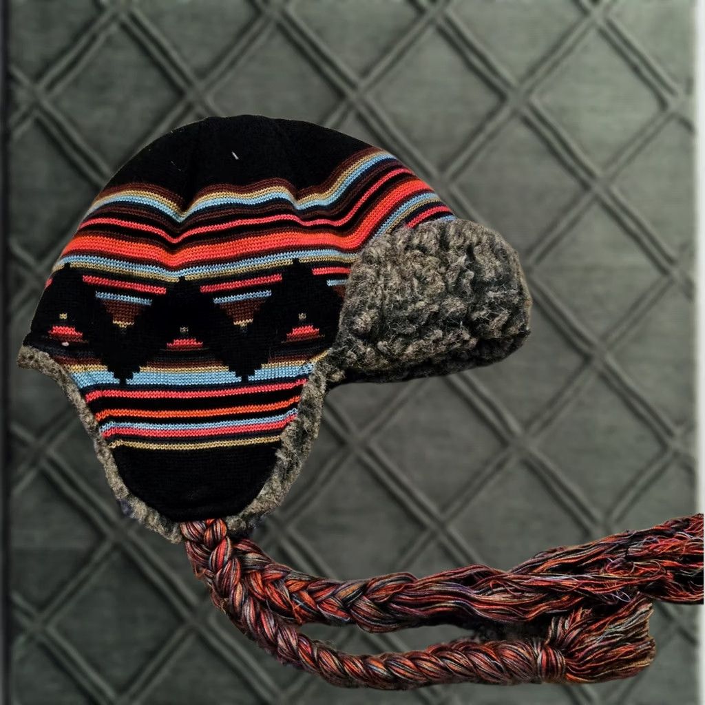 Burton Burton Hat Trapper Knit Ear Flap Faux Fur Lined Womens Black Multicolor Ski Geometric Logo Tasseled Insulated Winter One Size Size ONE SIZE - 1 Thumbnail