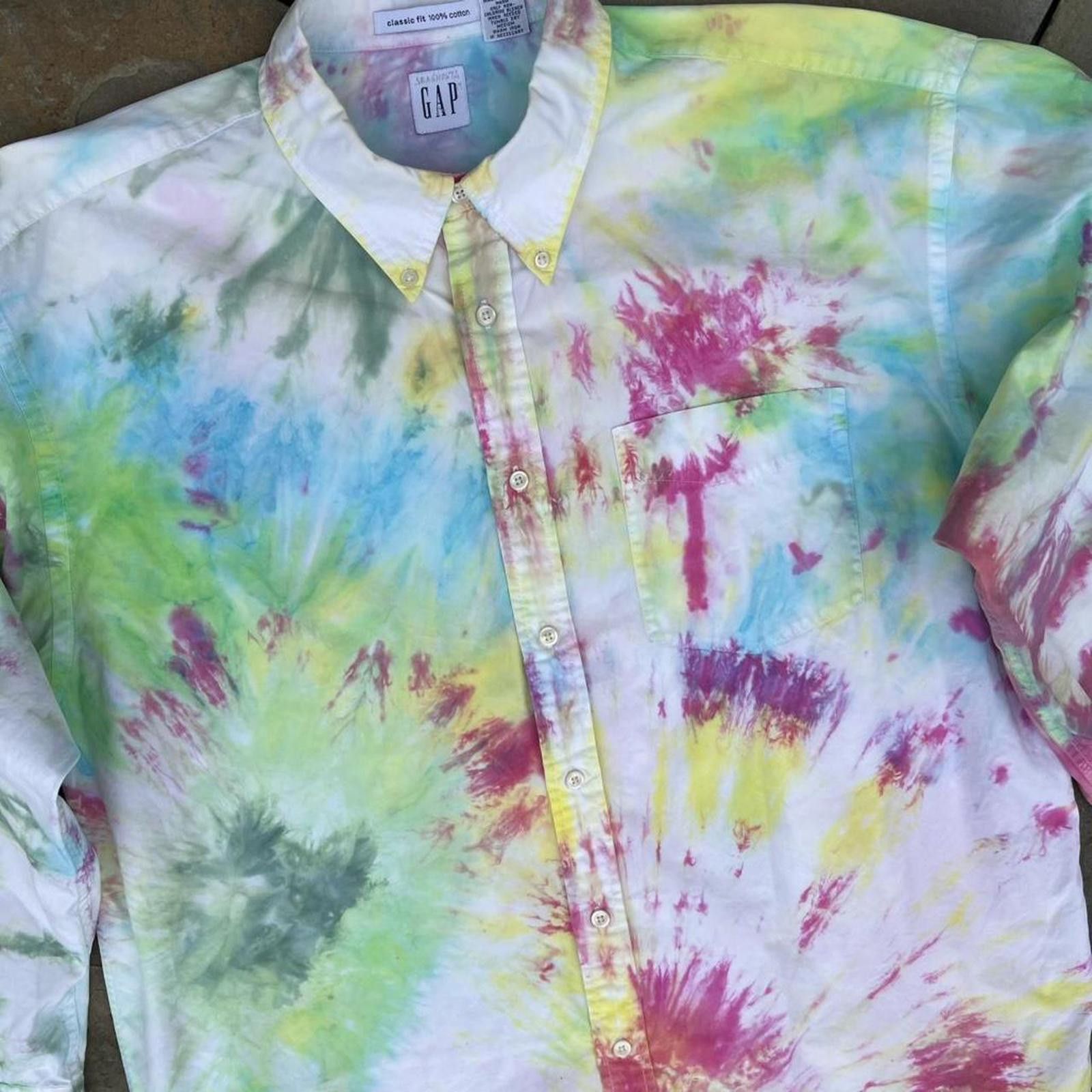 Gap Vintage 90s 1999 Gap Tie Dye Button Down Shirt Size US XL / EU 56 / 4 - 2 Thumbnail