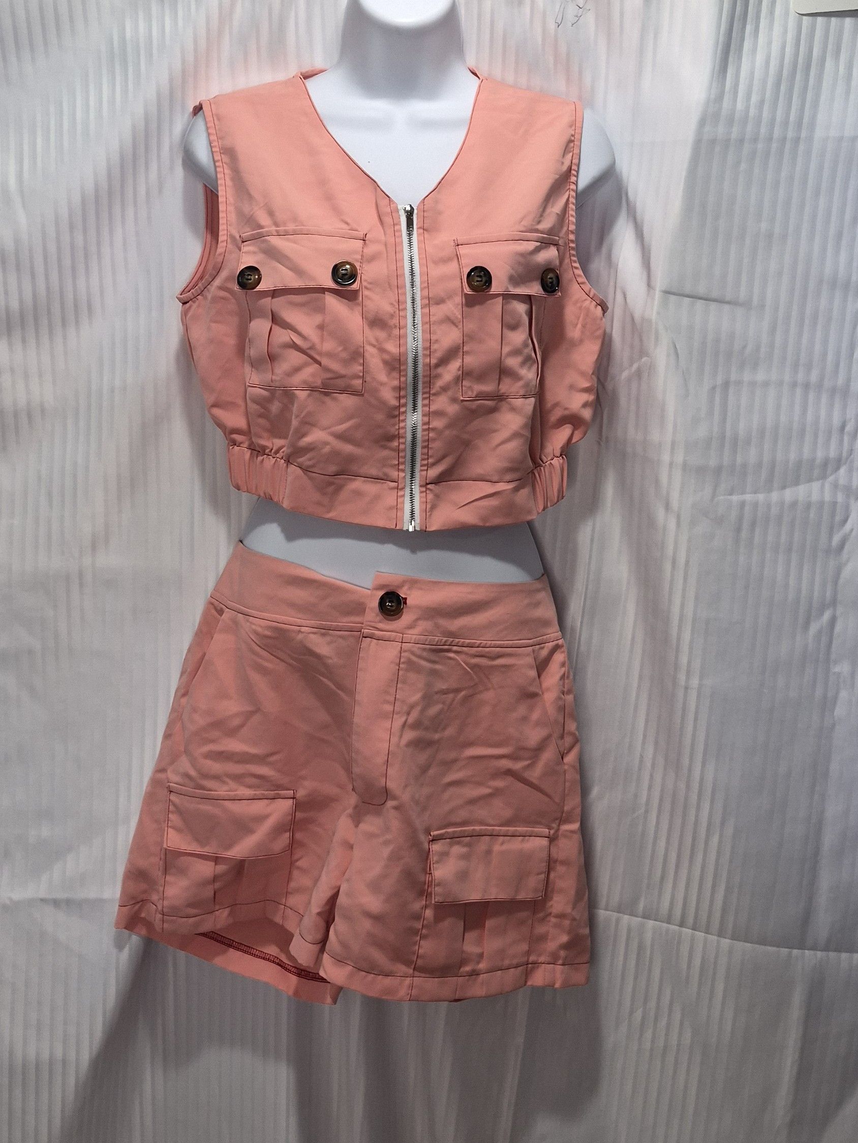 Other Sleeveless Zip Crop and Cargo Shorts Set - Pink Size Small Size S / US 4 / IT 40 - 1 Thumbnail