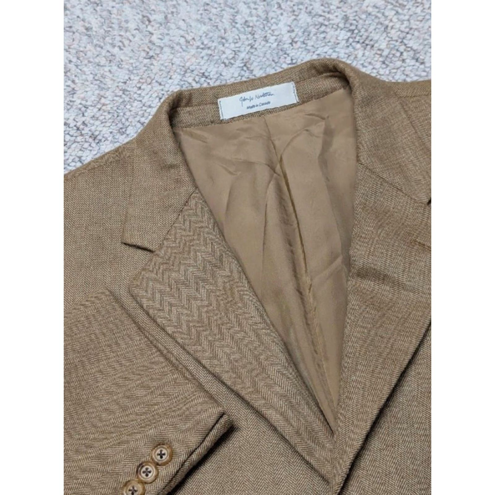 Nordstrom NORDSTROM blazer LORO PIANA cashmere herringbone tan brown jacket 46R Size 46R - 3 Thumbnail