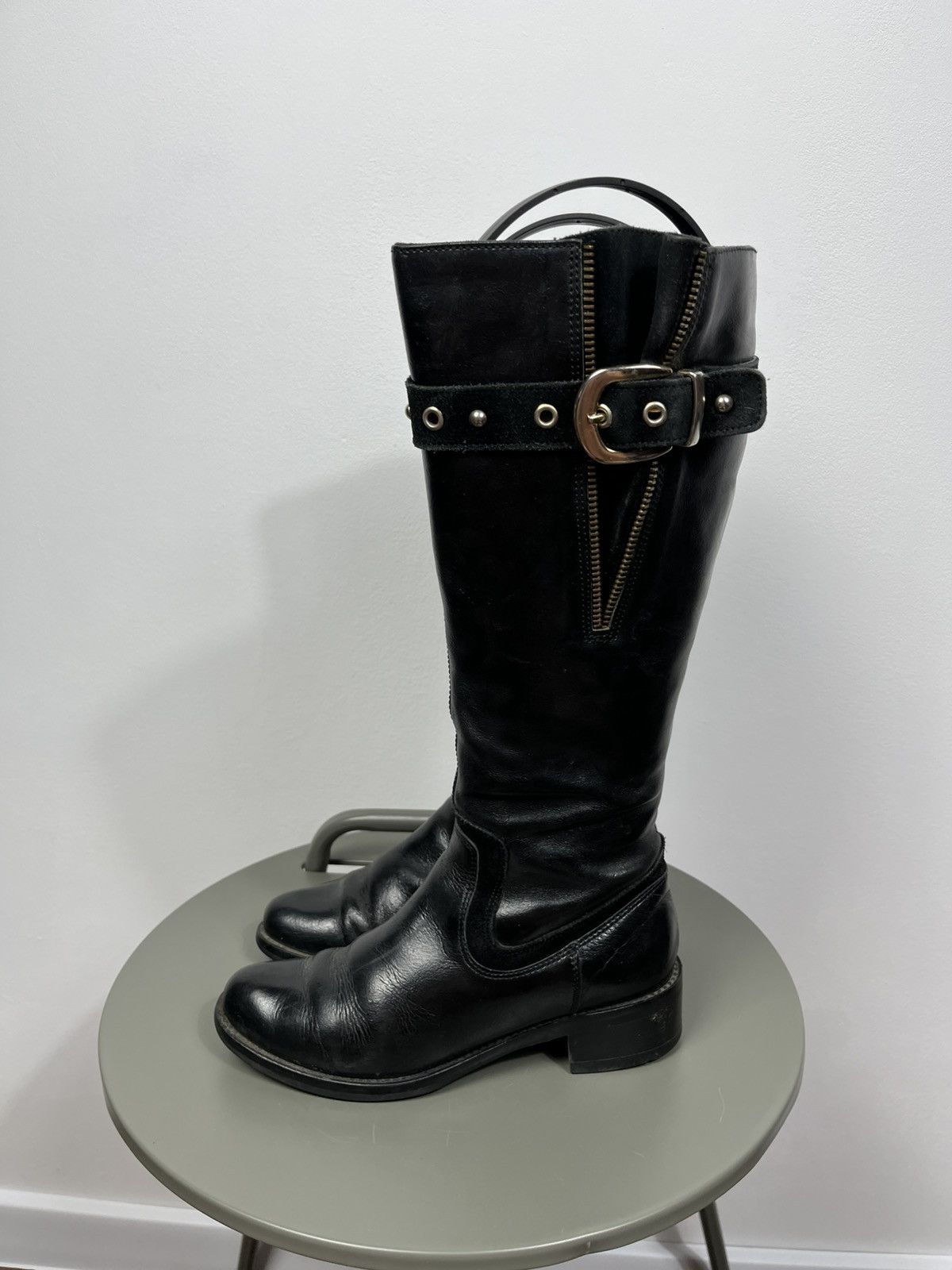 Clarks Clarks Black Leather Knee High Boots Buckle Zip Size US 5 / IT 35 - 7 Thumbnail