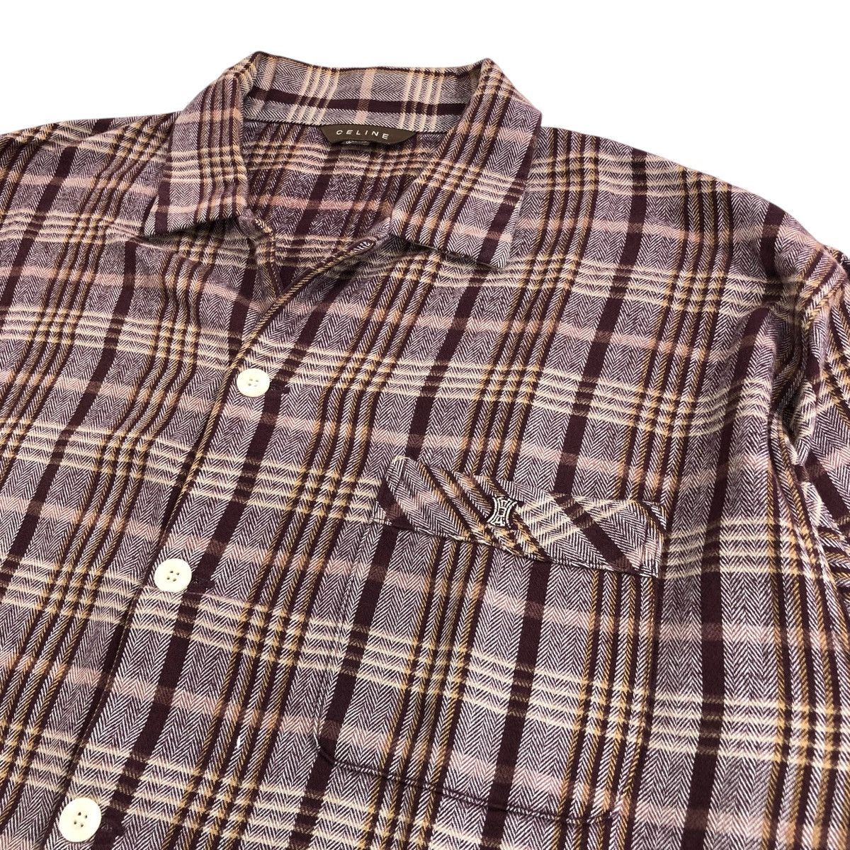 Celine × Japanese Brand × Vintage 🇯🇵 1990s Celine Oversized Brown Plaid Flannel Shirt Size US L / EU 52-54 / 3 - 3 Thumbnail