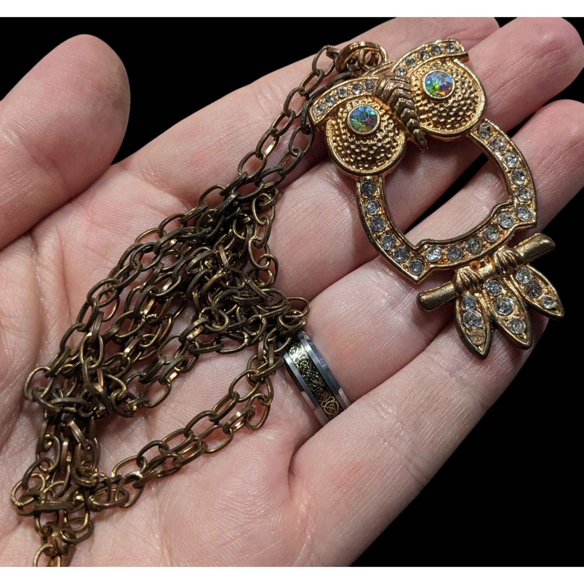 Other Whimsygoth Gold Tone Aurora Borealis Gemmed Owl Pendant Neck Size ONE SIZE - 3 Thumbnail