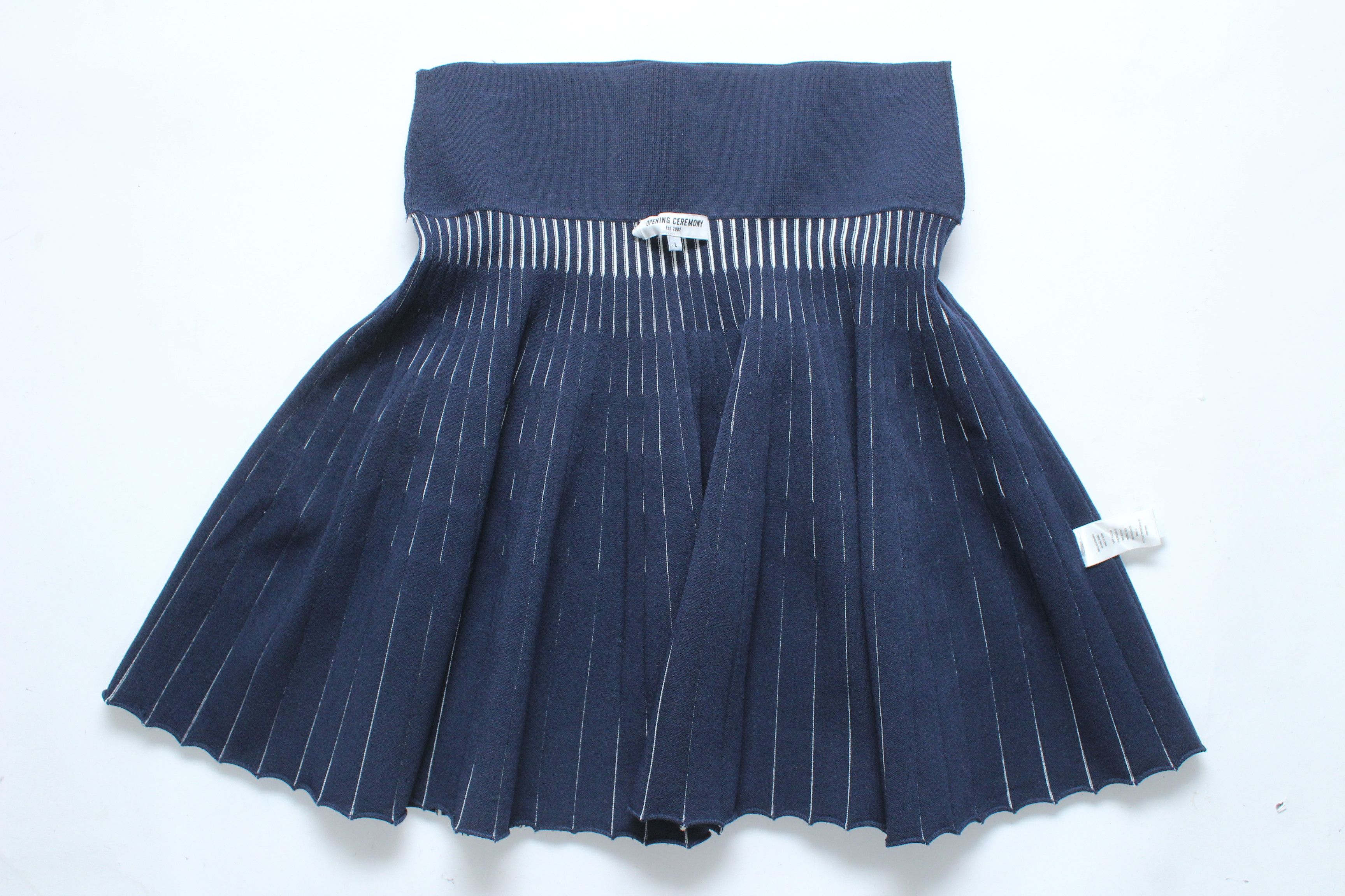Opening Ceremony Opening Ceremony Striped Knit Pleated Mini Skirt Navy Size 34" / US 12 / IT 48 - 7 Thumbnail