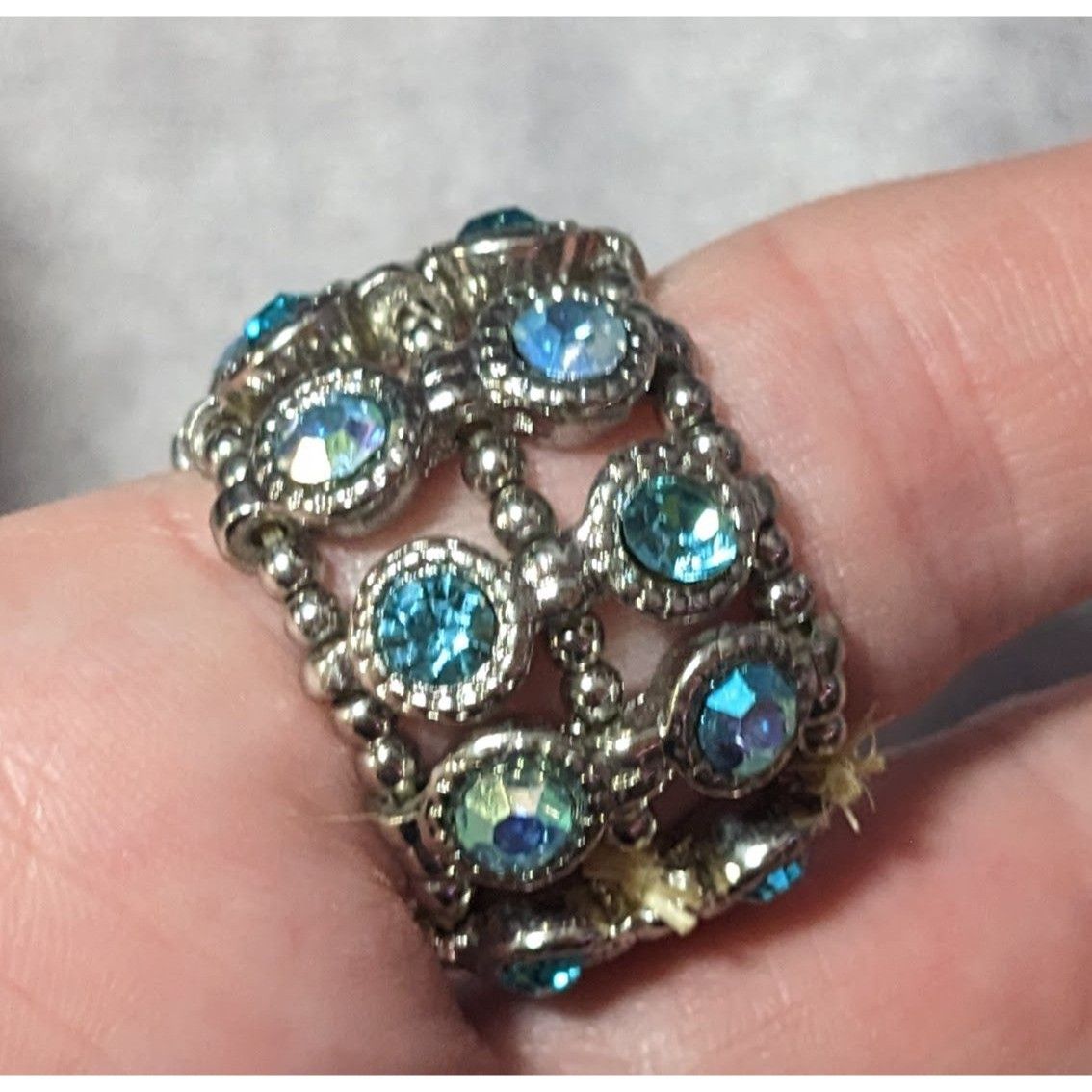 Other Chunky Glam Blue Rhinestone Silver Tone Stretch Ring Size 7 Size ONE SIZE - 6 Thumbnail