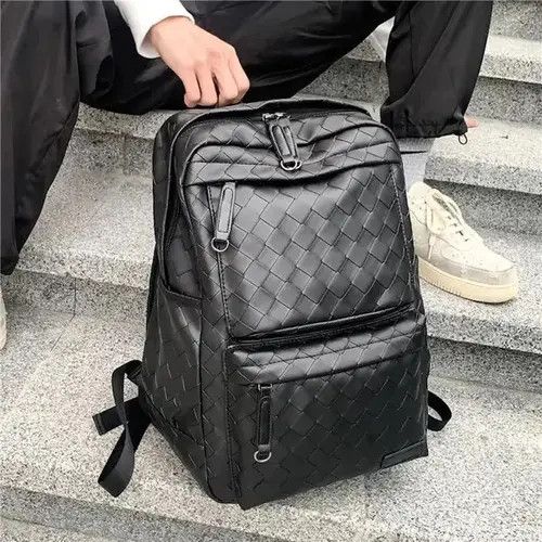 VIBE Black retro faux leather woven backpack bag Size ONE SIZE - 2 Thumbnail