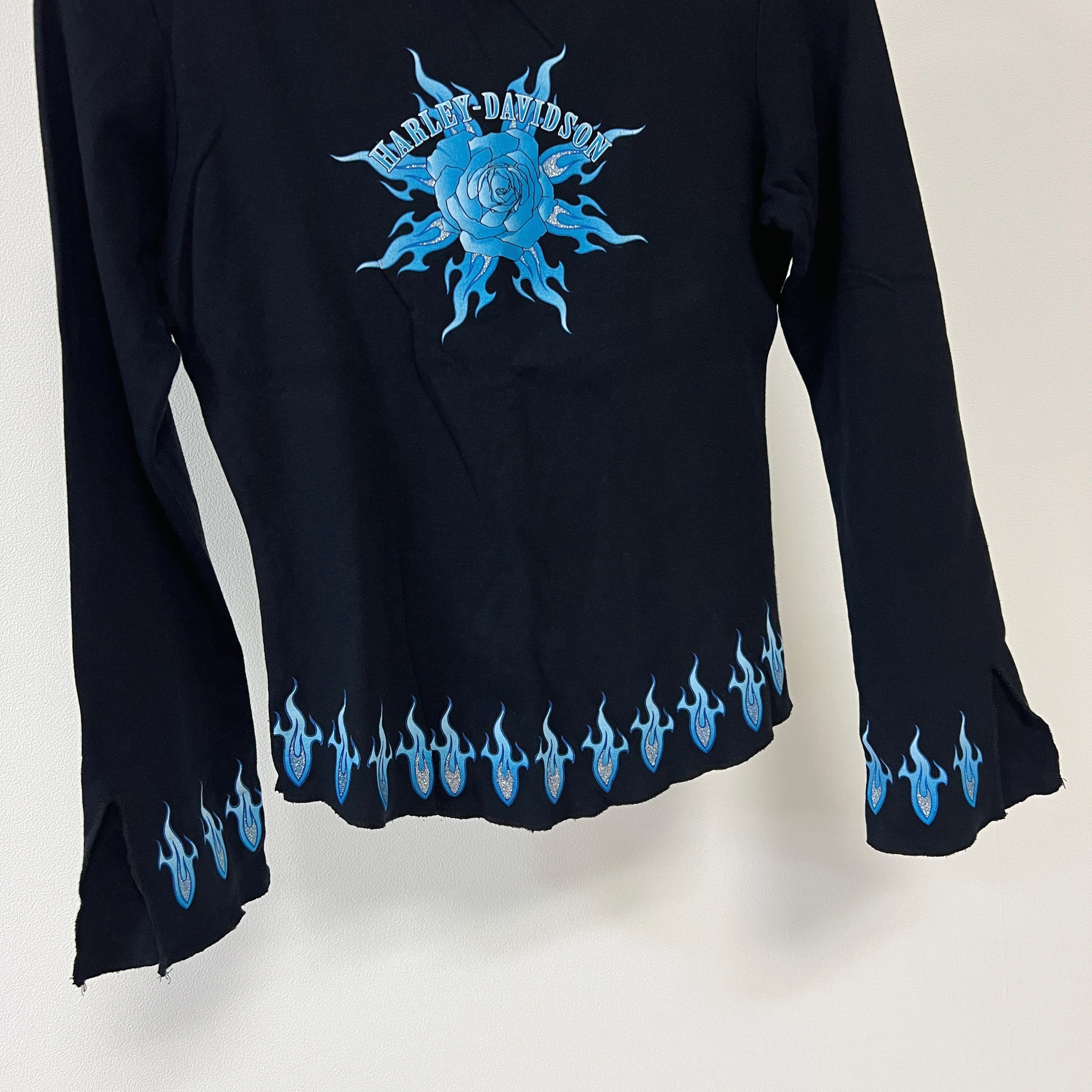 Harley Davidson 90s Blue Flame Hawaii Long Sleeve T-Shirt