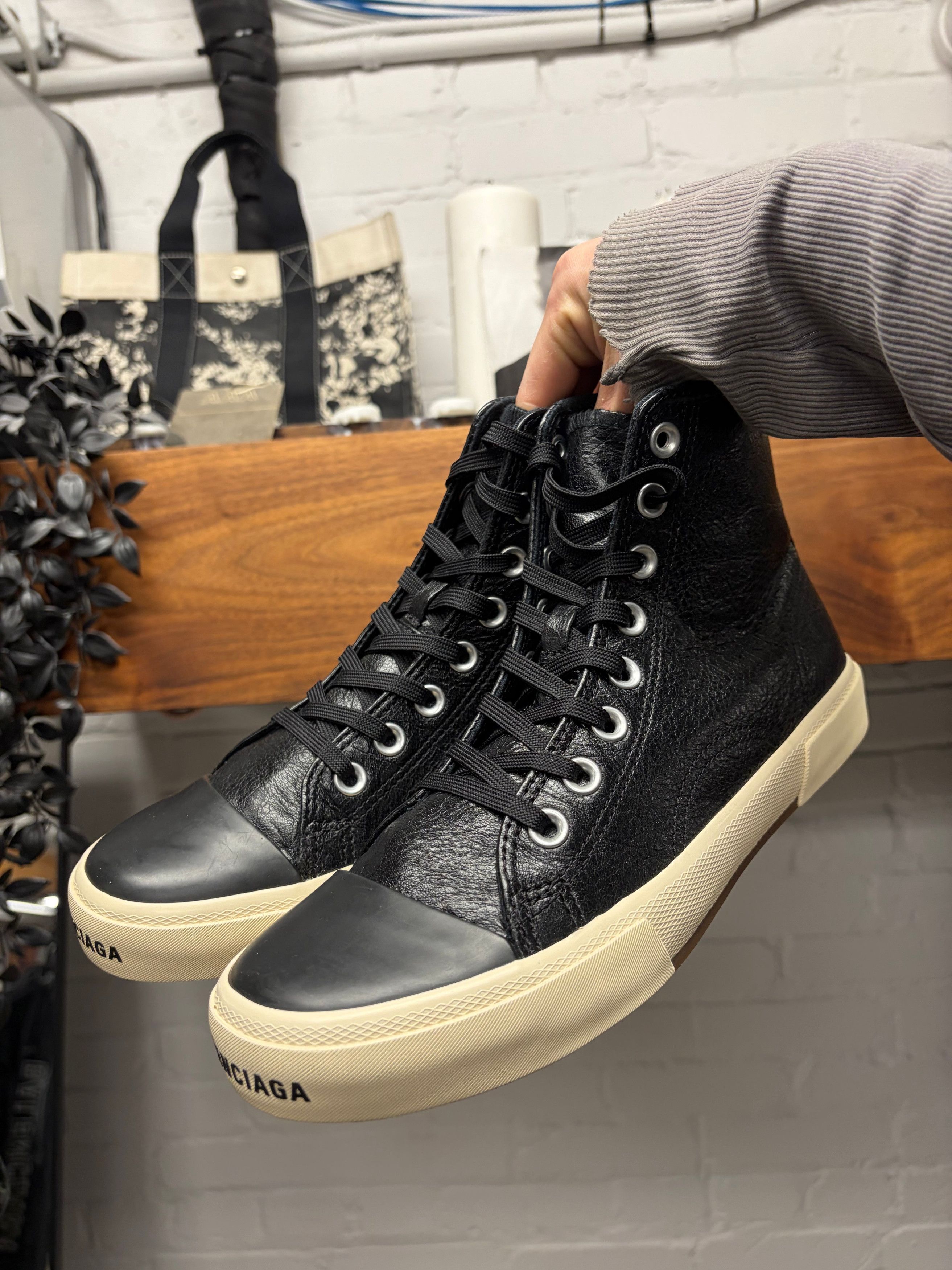 Balenciaga Balenciaga ‘Paris’ Black Leather High Top Sneakers Size US 6 / EU 39 - 1 Thumbnail