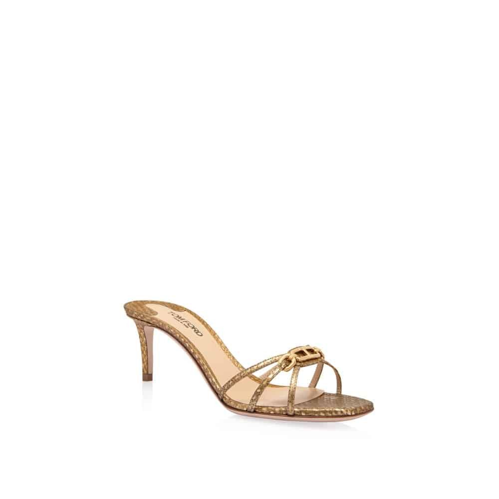 Tom Ford o1loc1c1025 W3388 Lizard Medium Heel Mules in Gold Size US 9.5 / IT 39.5 - 2 Thumbnail
