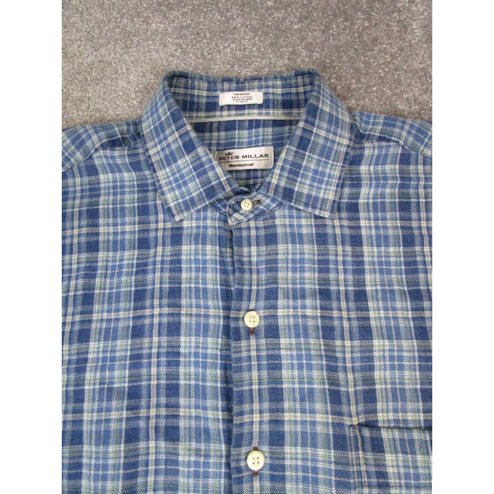 Peter Millar VINTAGE Peter Millar Mountainside Shirt Mens Medium Blue Plaid Cotton Knit Flannel Button-Up M Mens Size US M / EU 48-50 / 2 - 2 Thumbnail