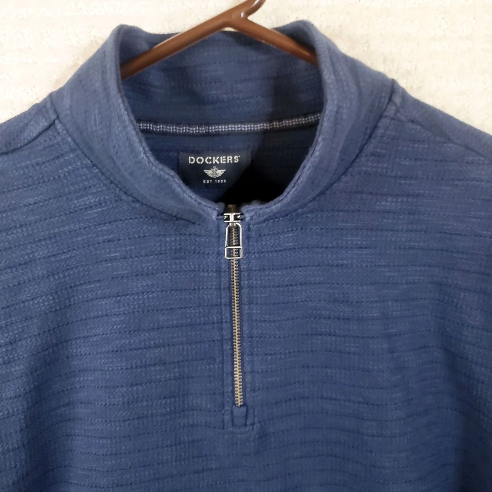 Dockers DOCKERS Men's Blue Herringbone Knit Sweater Pullover Mock Neck 1/4 Zip L Size US L / EU 52-54 / 3 - 3 Thumbnail