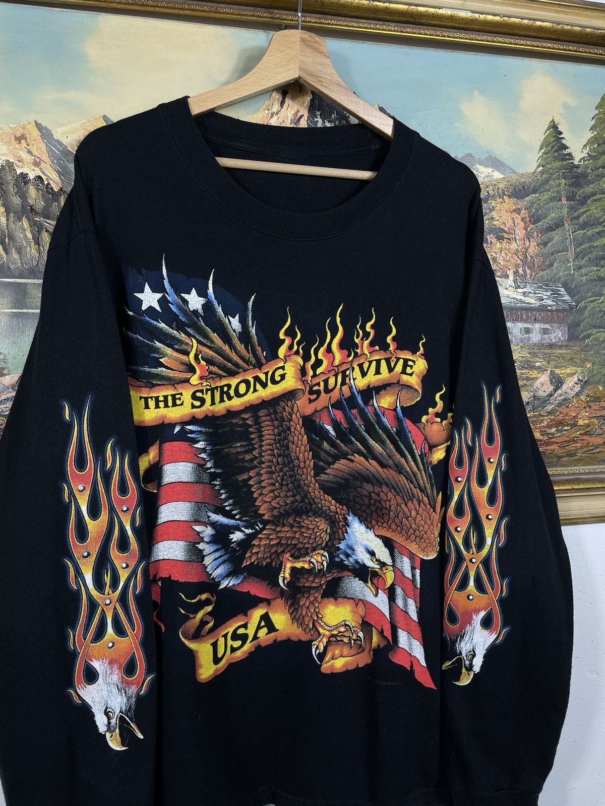 Vintage Vintage Y2k Black Longsleeve USA Eagle Flame Avant Garde Size US M / EU 48-50 / 2 - 4 Thumbnail