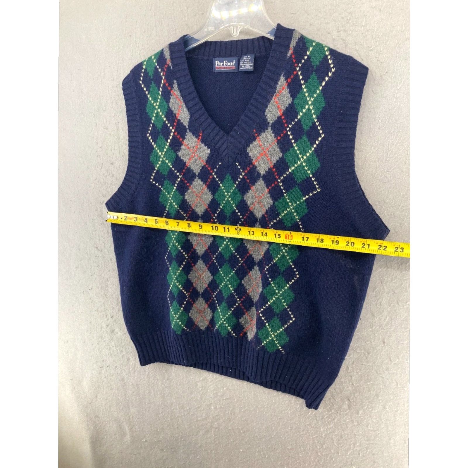 Vintage Mens Blue Argyle Sweater Vest XL Extra Large Golf V Neck Size US XL / EU 56 / 4 - 2 Thumbnail