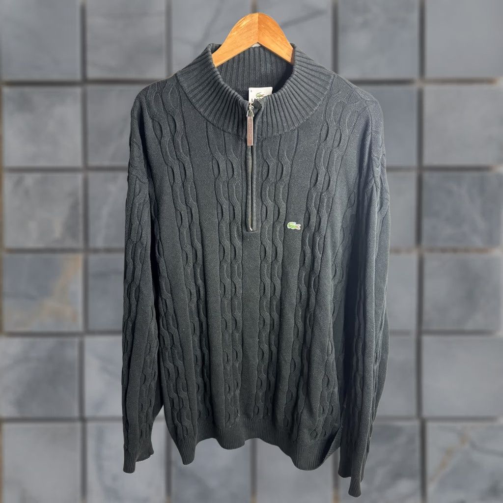 Lacoste Lacoste Sweater Mens 3XL Gray 1/4 Zip Mock Neck Cable Knit Pullover Logo Size US XXL / EU 58 / 5 - 1 Thumbnail