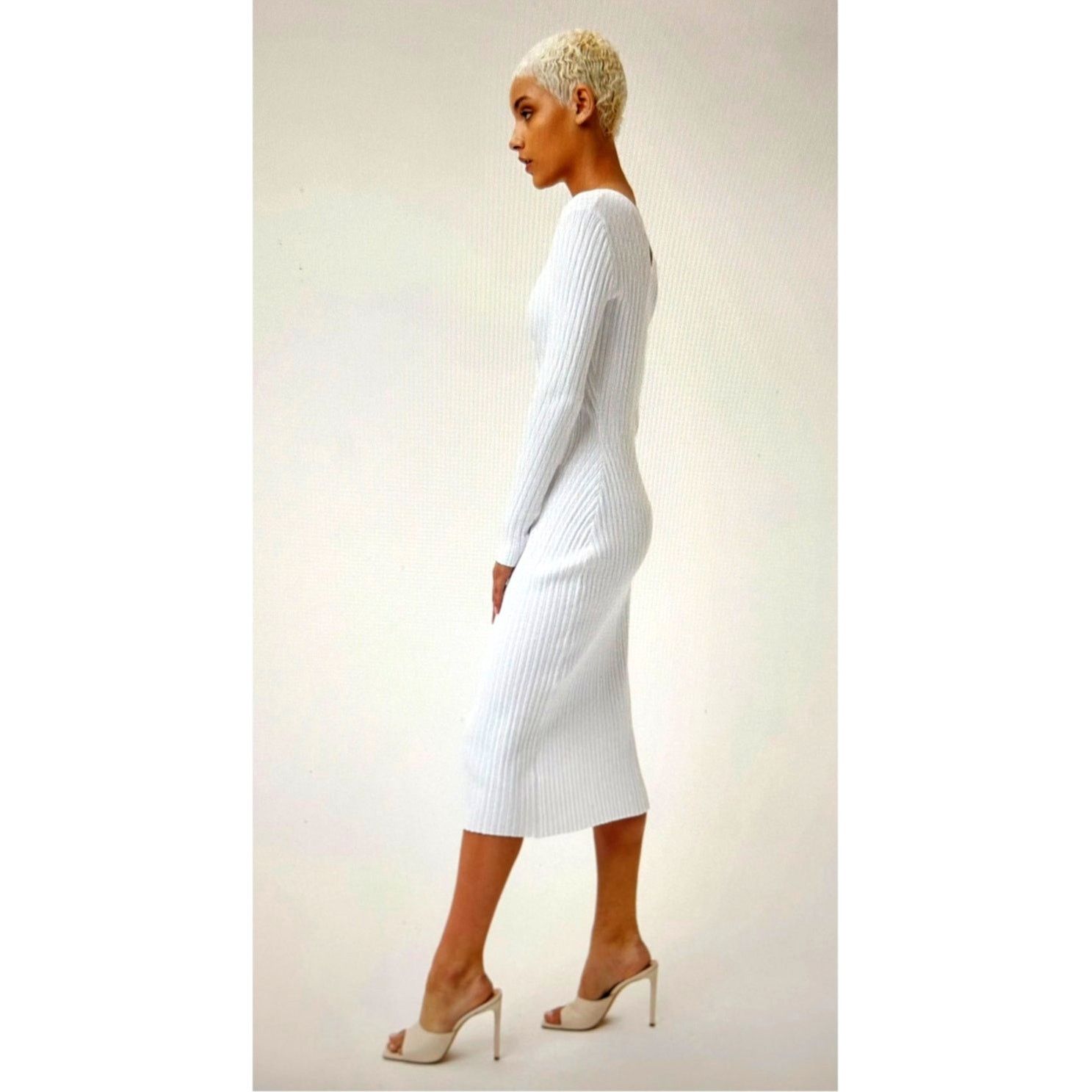 Other LITA By Ciara Rib Cardigan Button Front Midi Dress White M Size M / US 6-8 / IT 42-44 - 2 Thumbnail