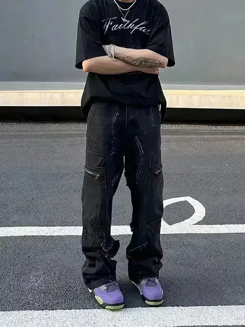 VIBE distressed damaged cargo ripped jeans Size US 30 / EU 46 - 2 Thumbnail