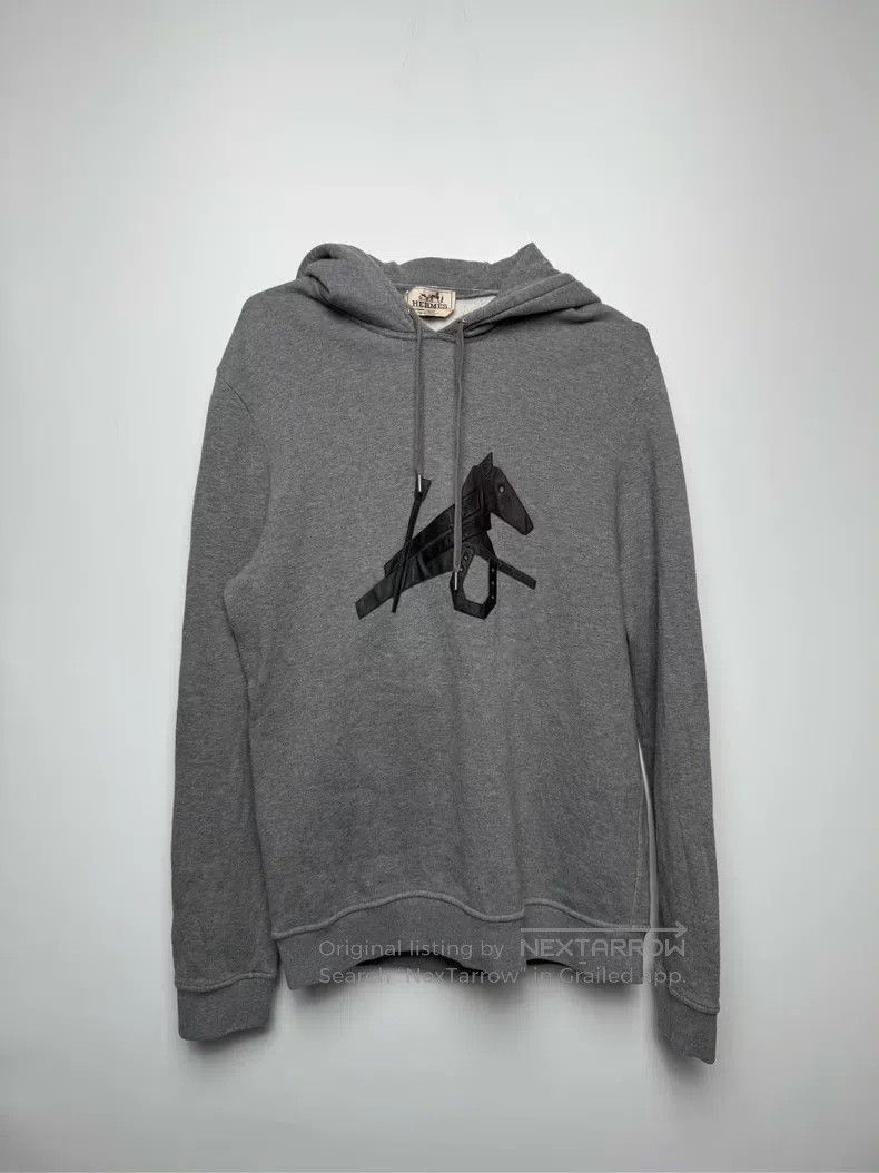 Hermes Hermes Gray classic leather-patched sweatshirt Size US L / EU 52-54 / 3 - 1 Thumbnail