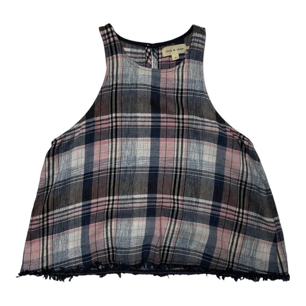 Designer Anthropologie l Cloth & Stone Plaid Fringe Top Small Size S / US 4 / IT 40 - 2 Thumbnail